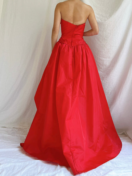 Vintage Victor Costa Rose Red Pleated Column Gown - M | G O S S A M E R