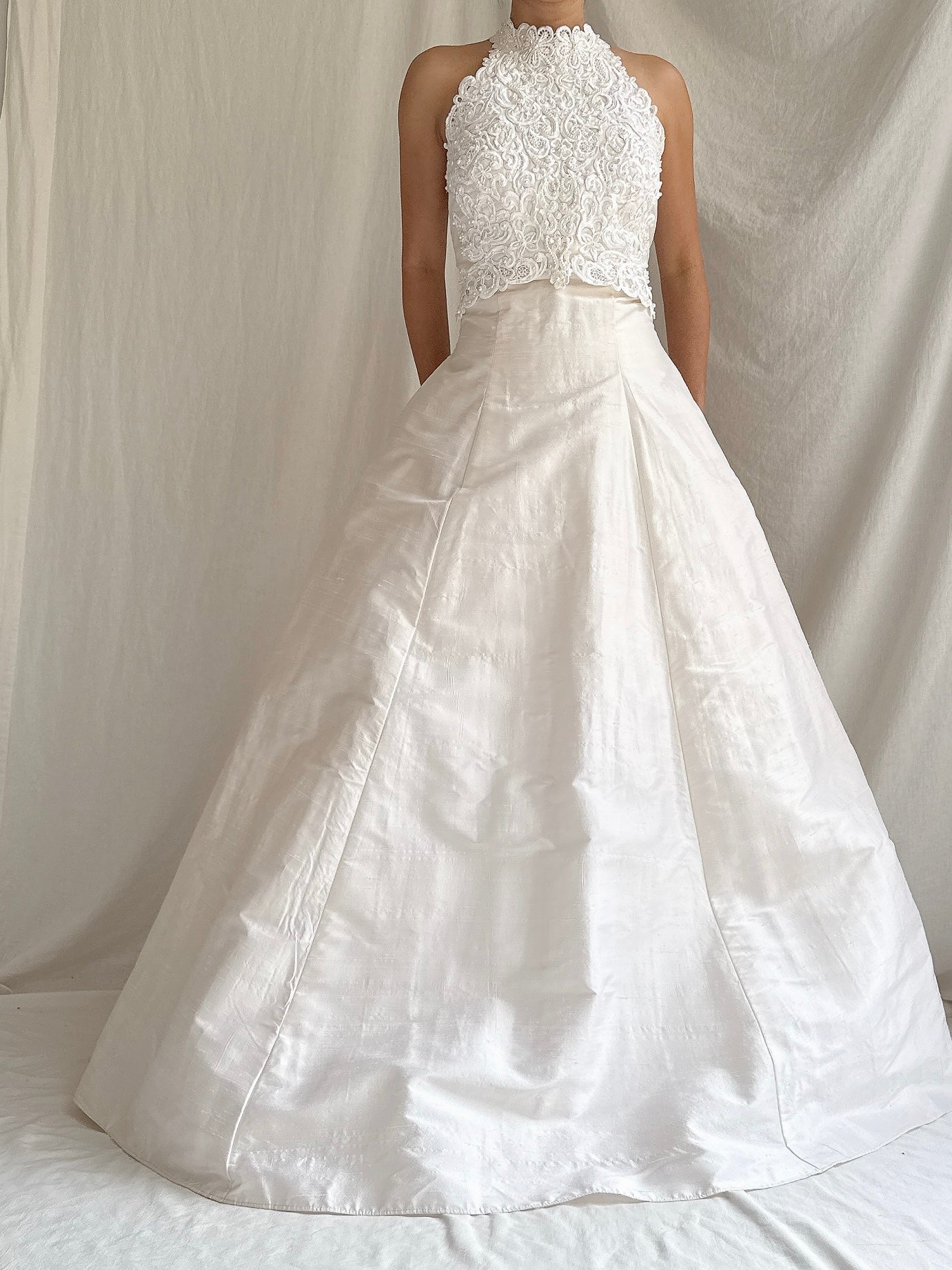 Vintage Halter Silk Strapless Dress - S