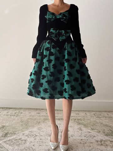 Vintage Victor Costa Silk and Velvet Bow Dress