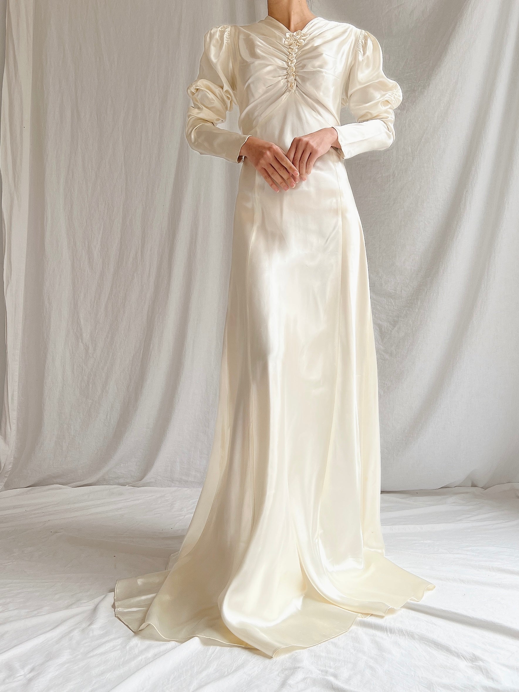 1940s Satin Long Sleeve Gown - S