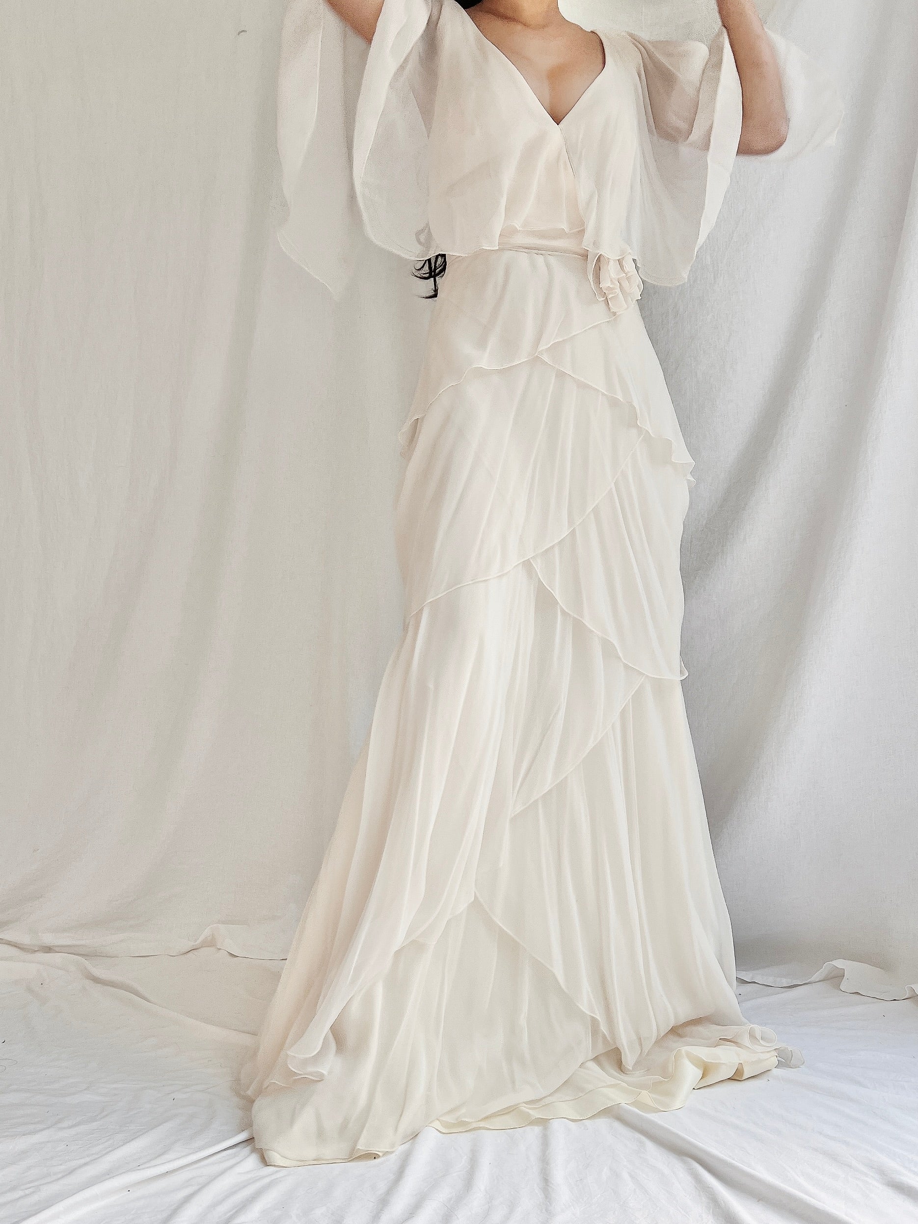 1970s Chiffon Tiered Gown - S