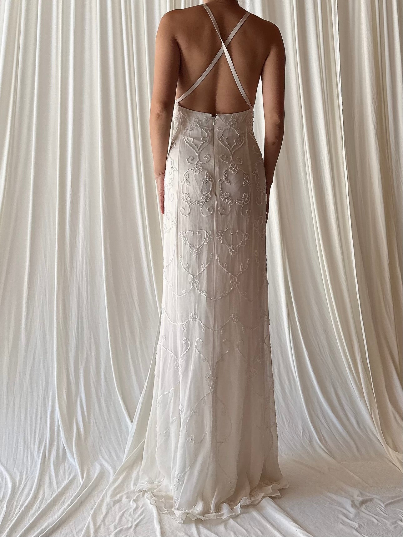 1990s Silk Chiffon Crewneck Gown - L