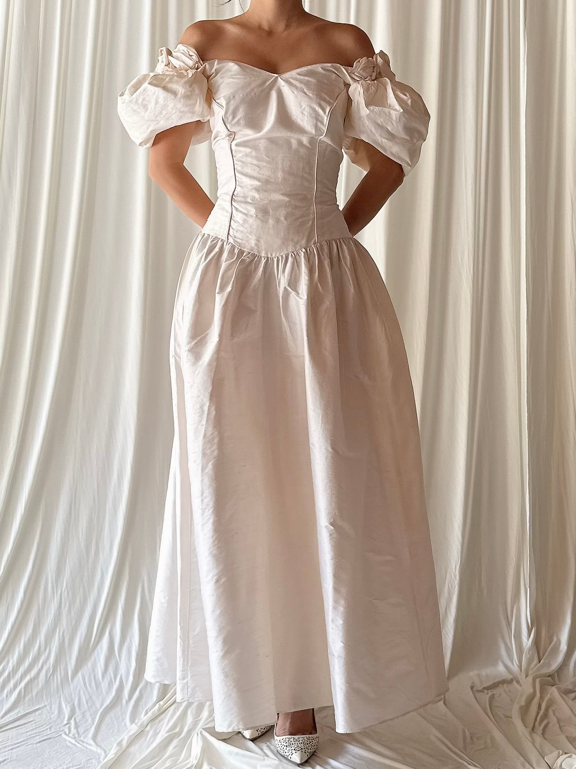 1980s Rosette Silk Dress - M