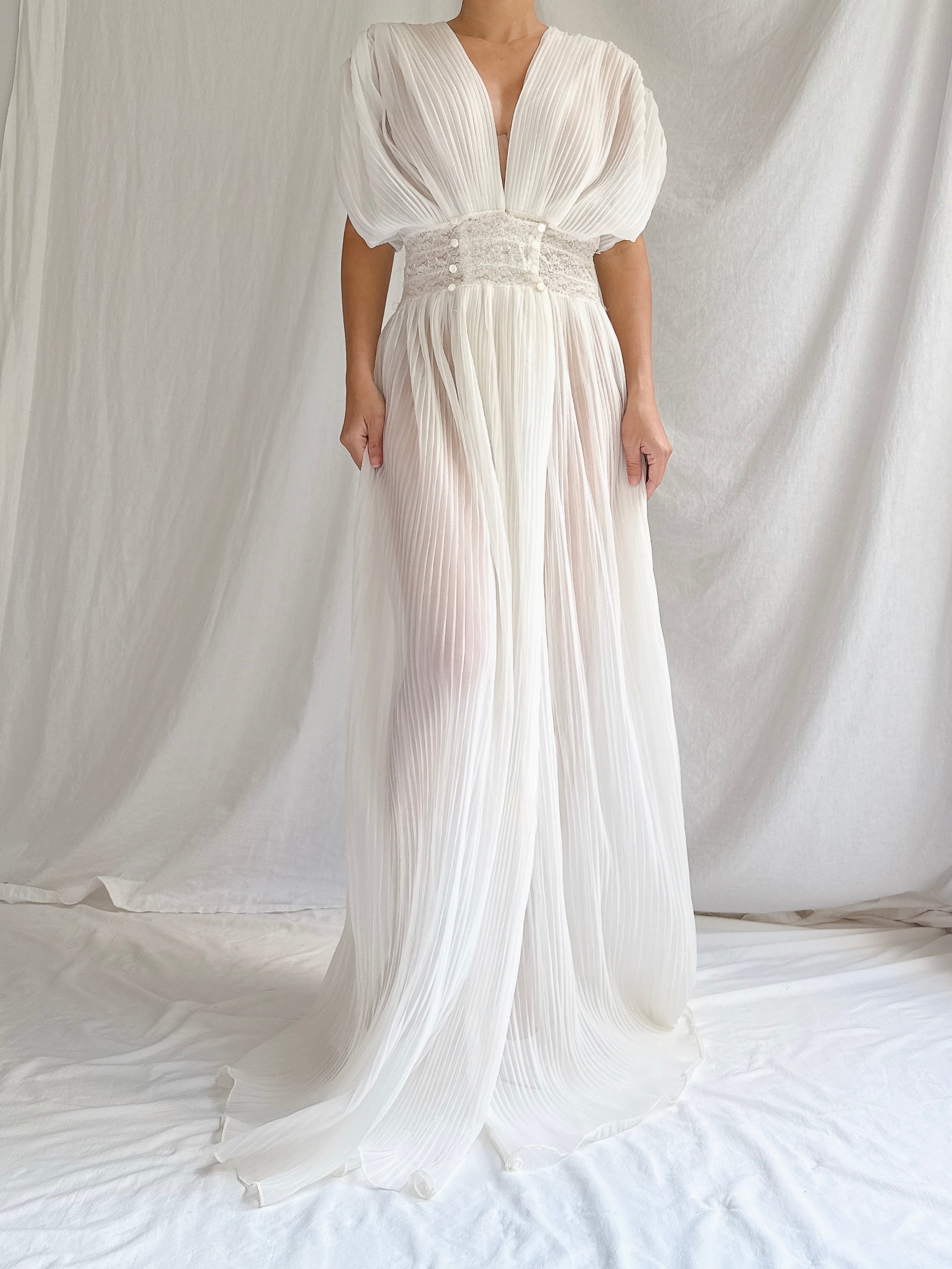 1960s Reversible Crystal Pleat Sheer Tricot Gown -  S