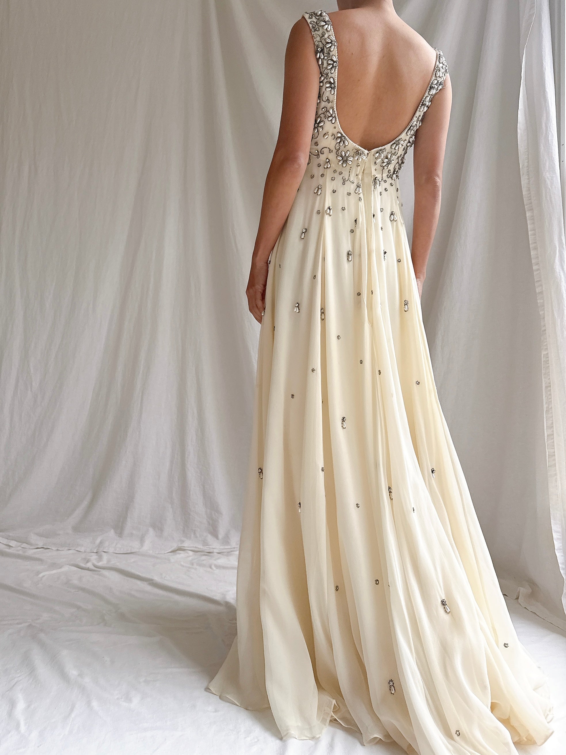 1960s Hand-Beaded Pearl Gown - S/M