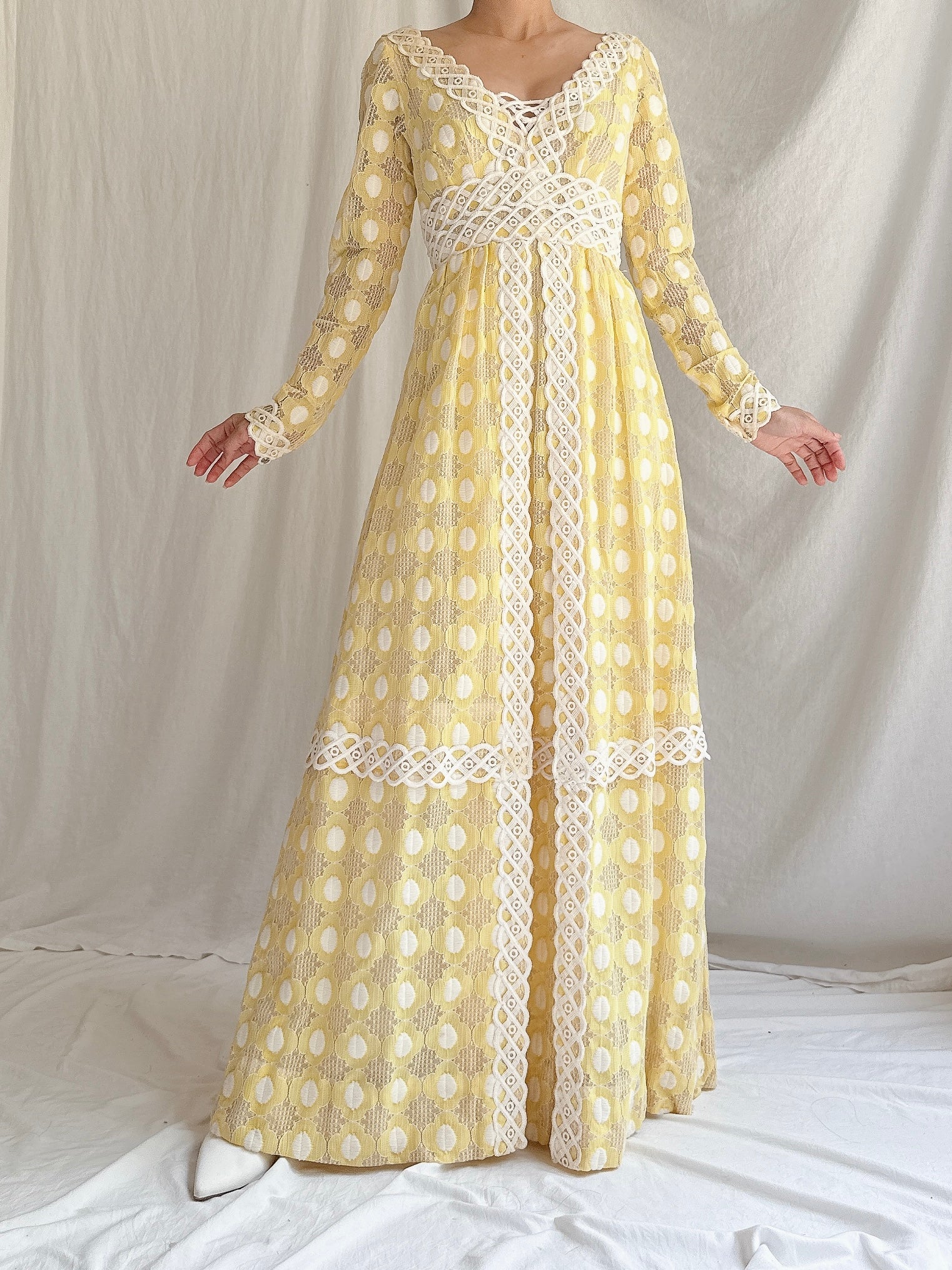 1960s Lace Long Sleeve Gown - XS | G O S S A M E R 1960s Lace Long Sleeve Gown - XS | G O S S A M E R