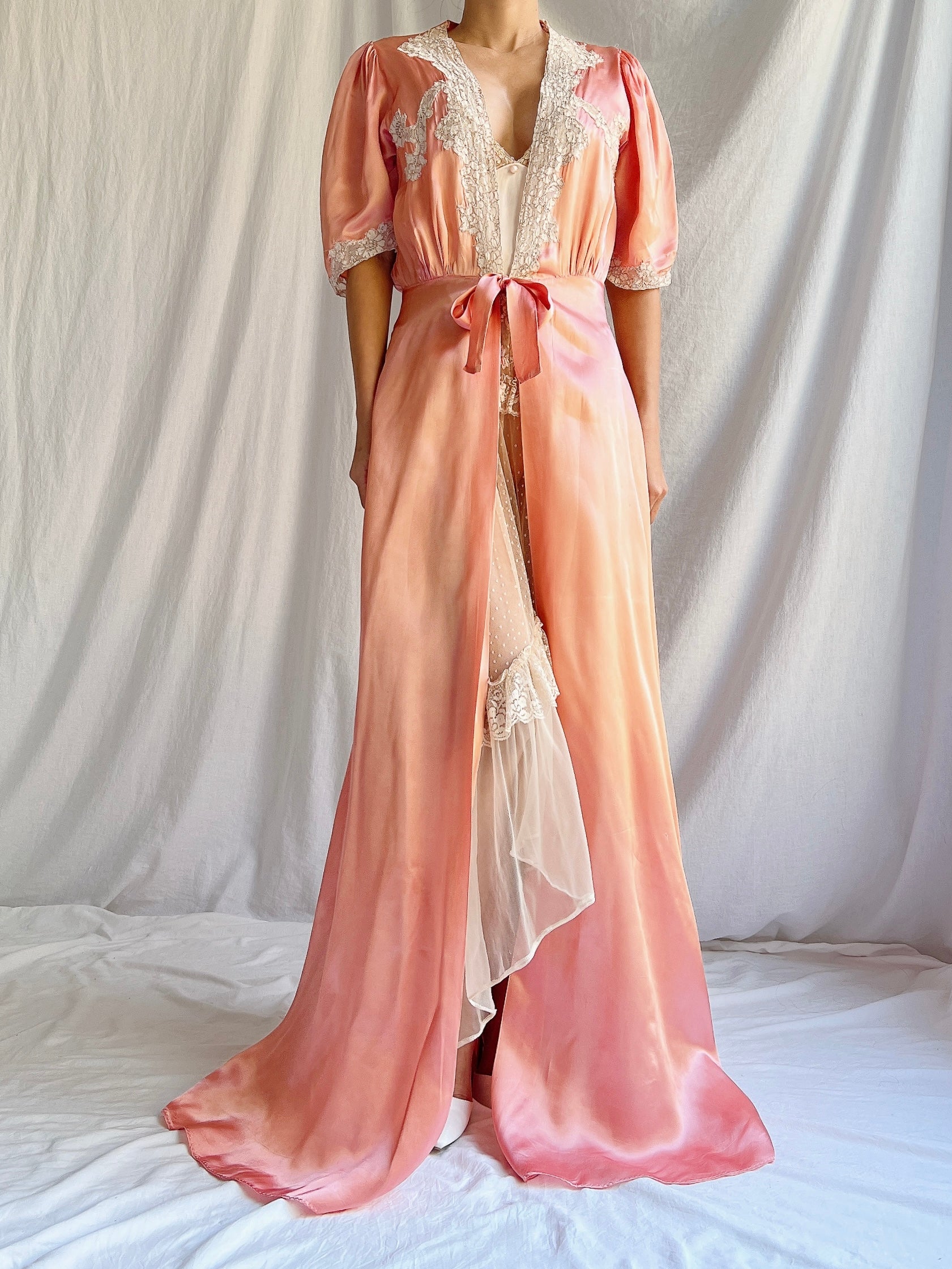 1930s Coral Peach Dressing Gown - M