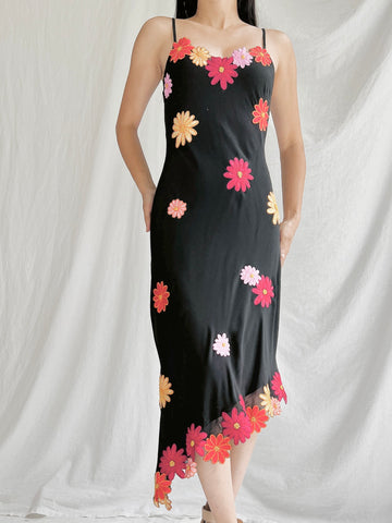 Vintage Floral Silk Bias Cut Dress - S