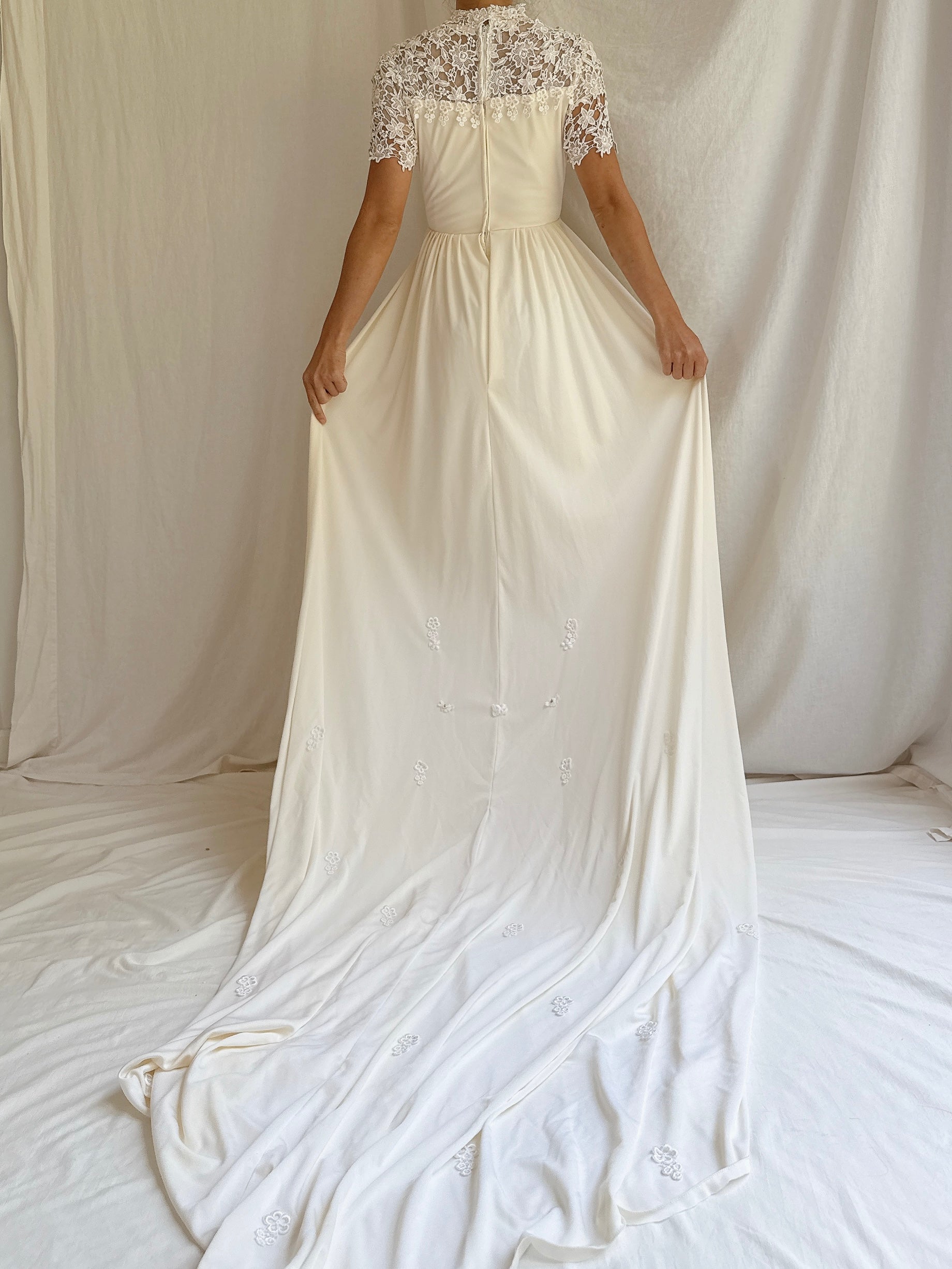 1960s High Neck Jersey Gown - S