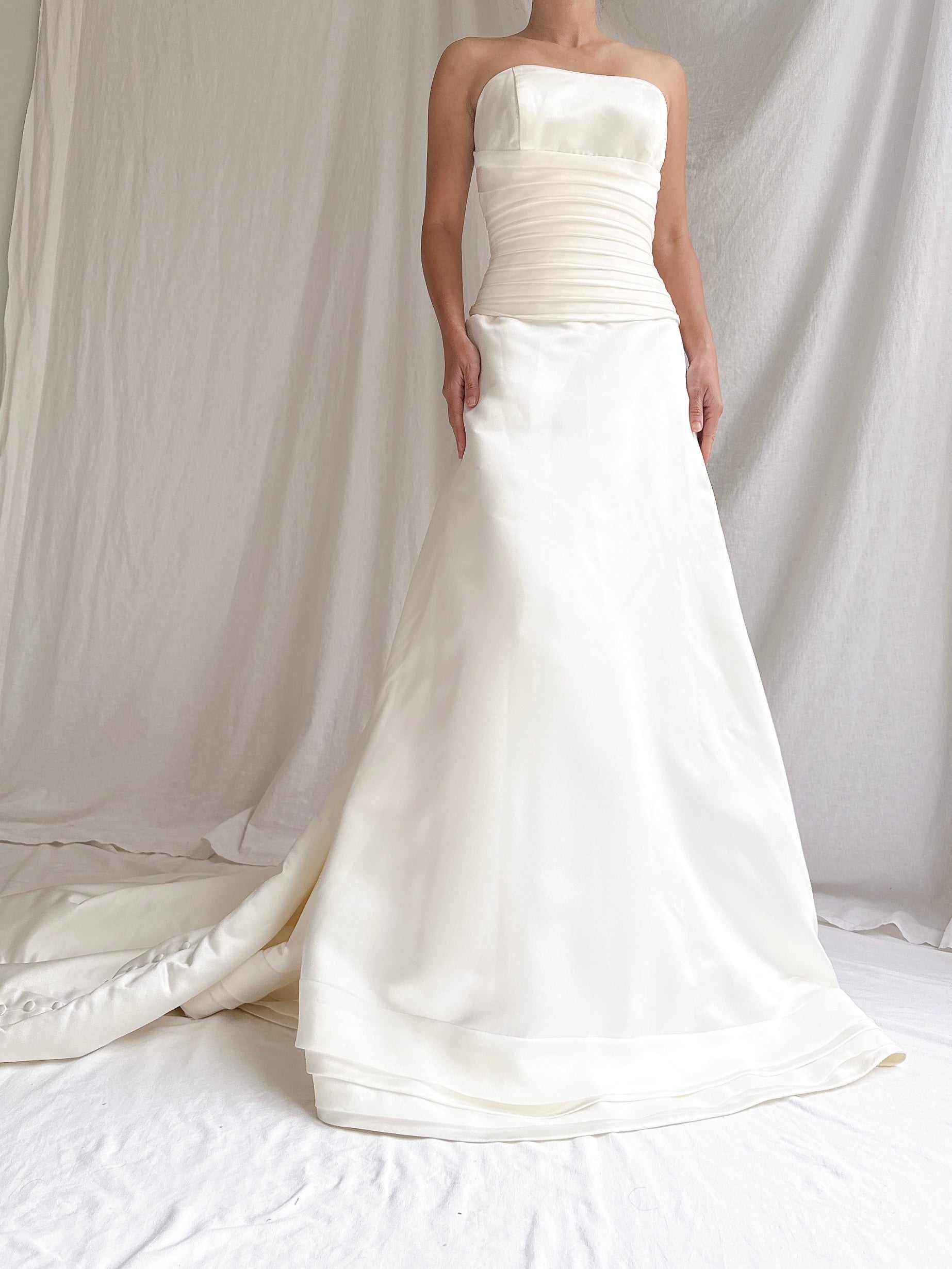 Vintage Satin Strapless Gown - M