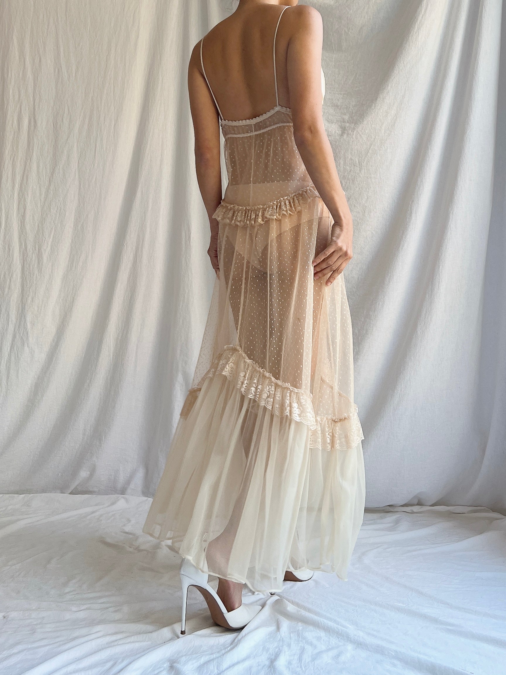 Vintage Ecru Sheer Slip - S/M