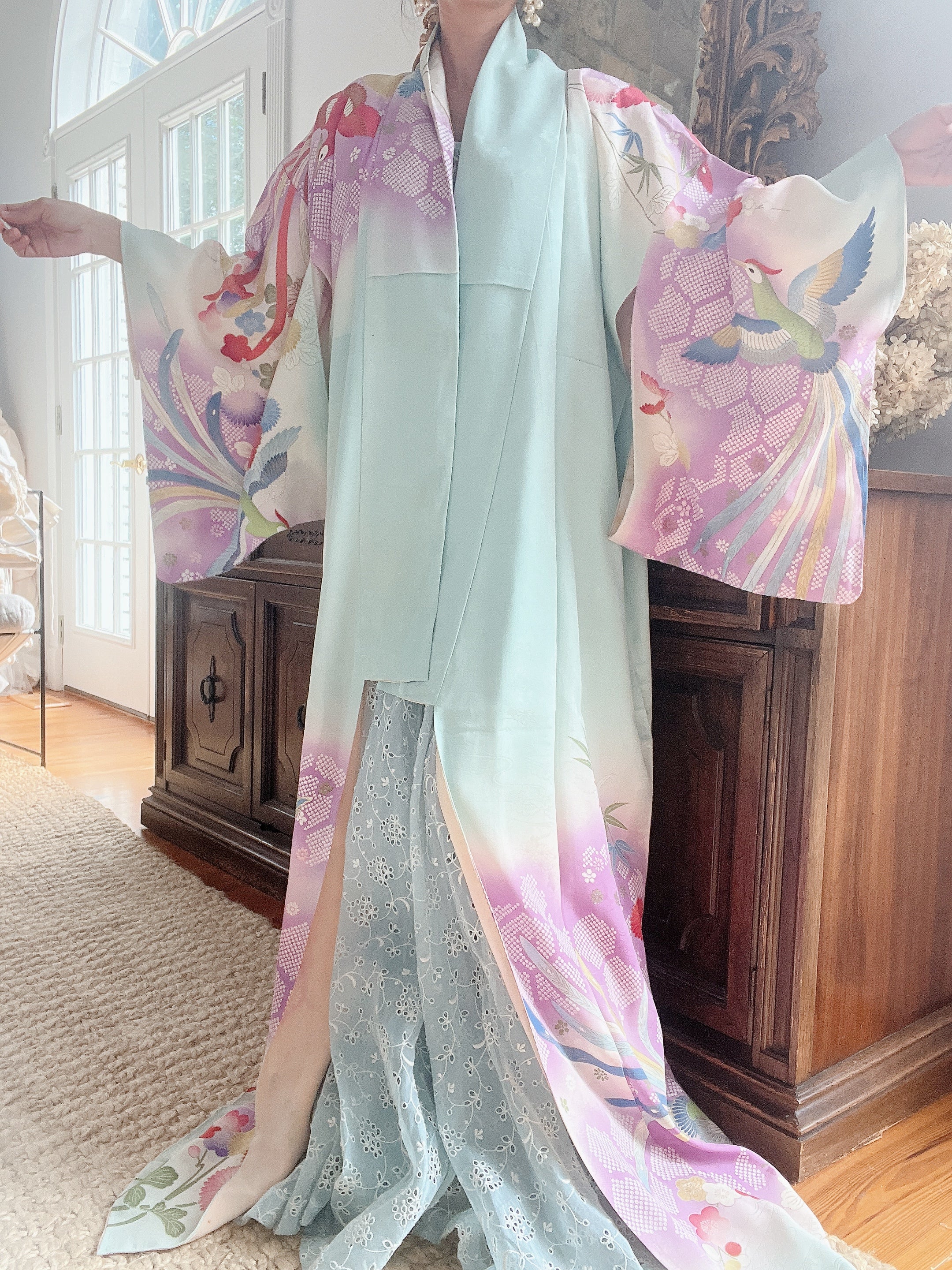 Vintage Pastel Cyan Kimono - OSFM