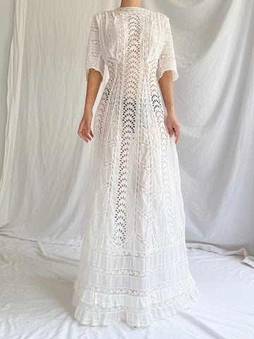 Antique Cotton Cutout Dress - S