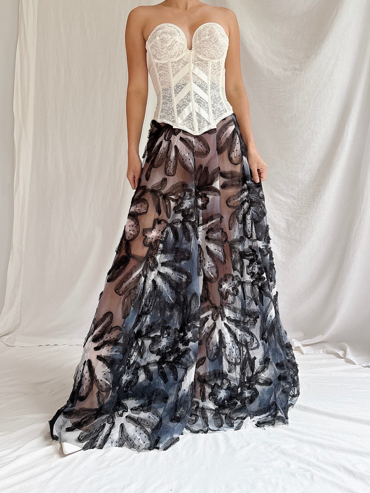 Vintage Sheer Tulle Flower Skirt - M