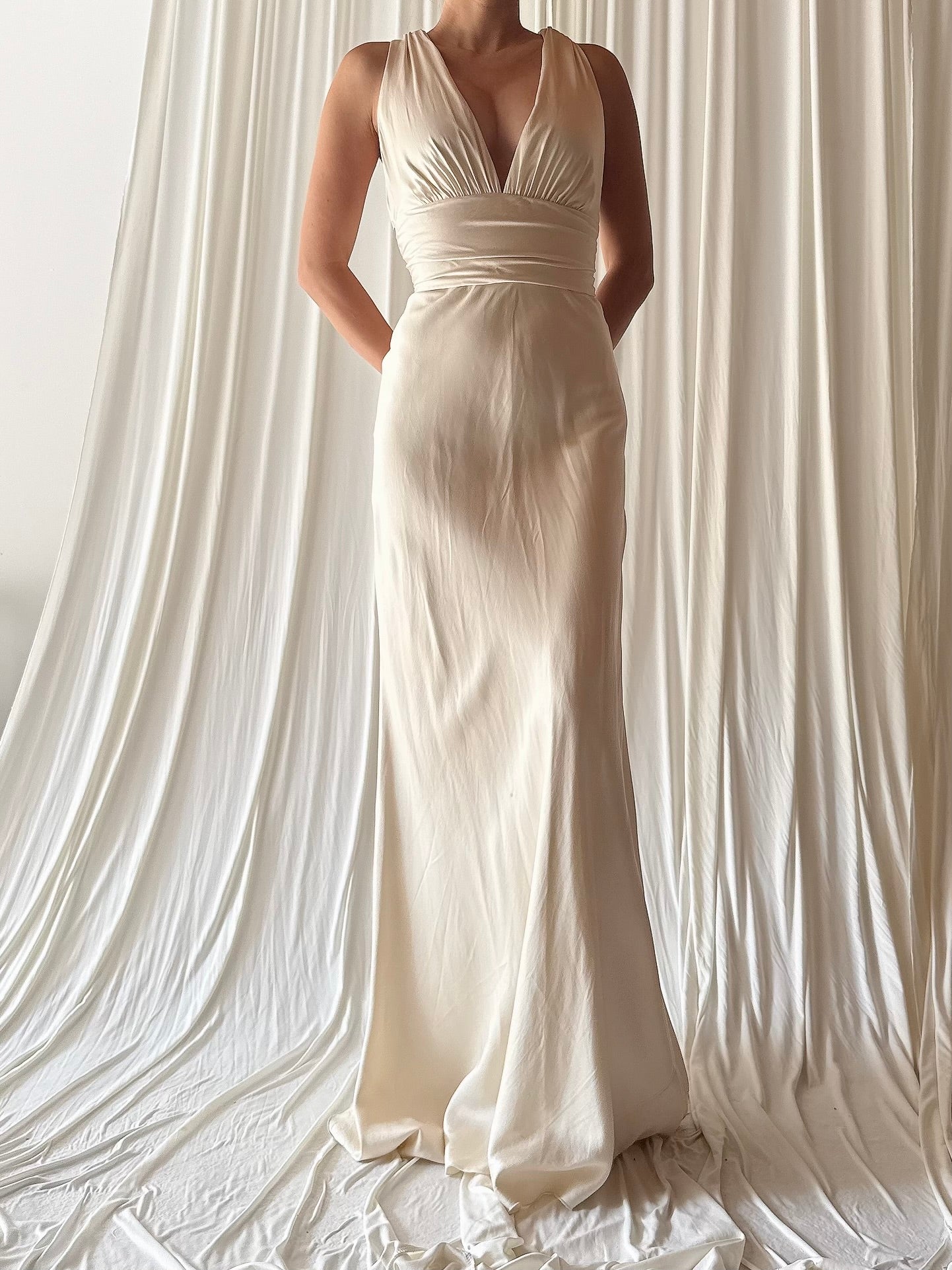 Vintage Plunging Silk Gown - XS