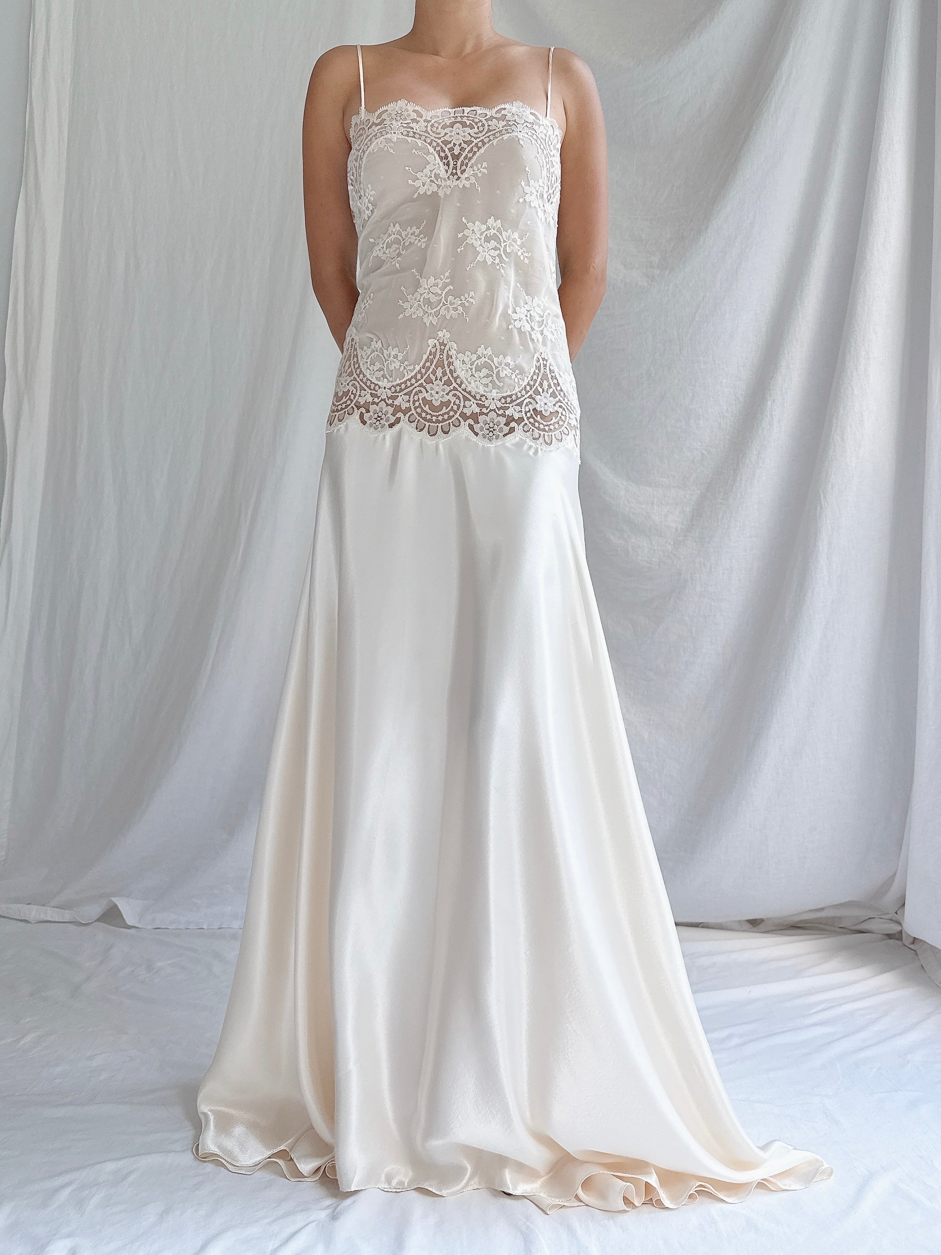Vintage Lace & Satin Slip Dress - M