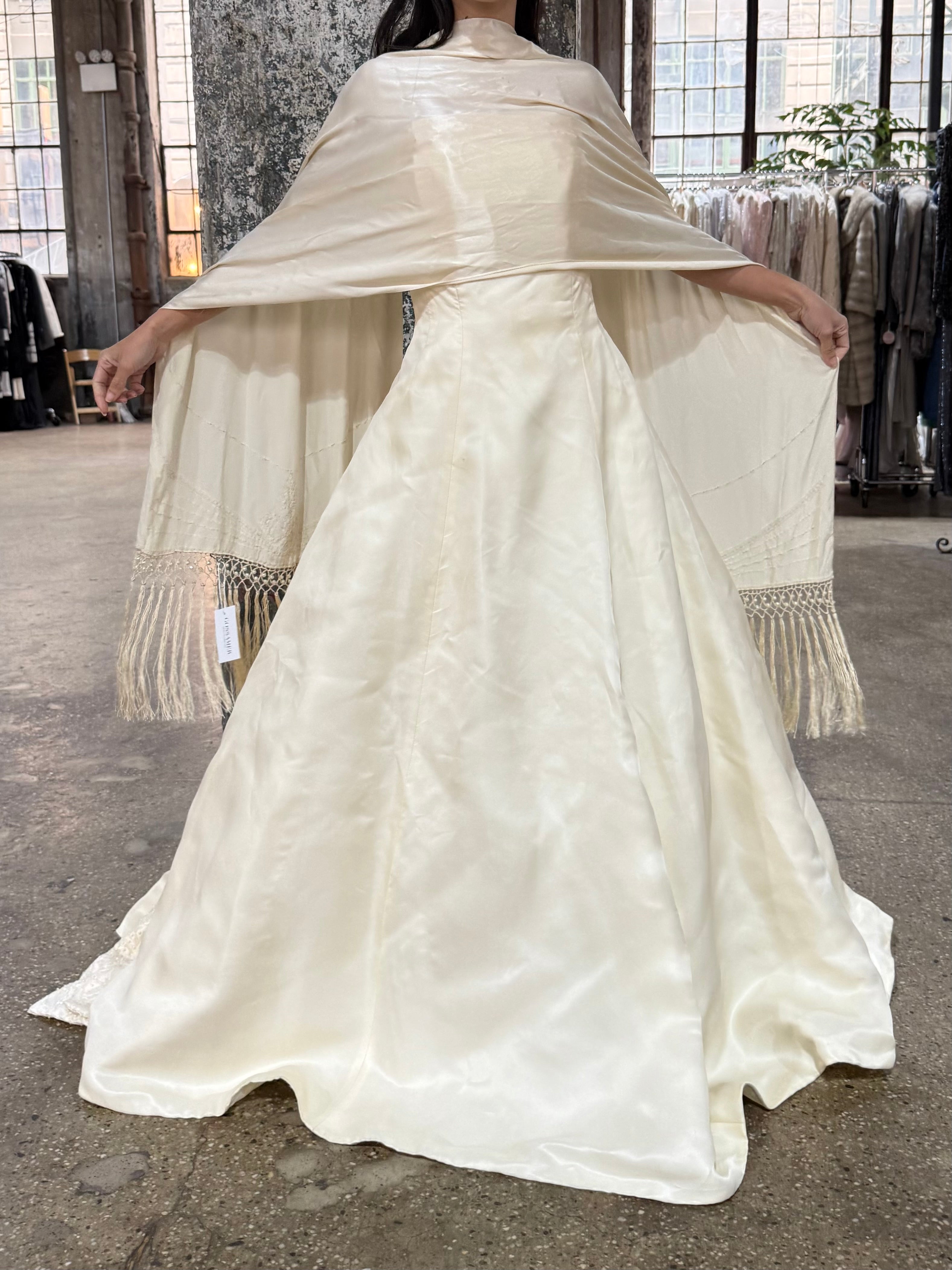 Vintage Silk Organza Gown with Scarf - S