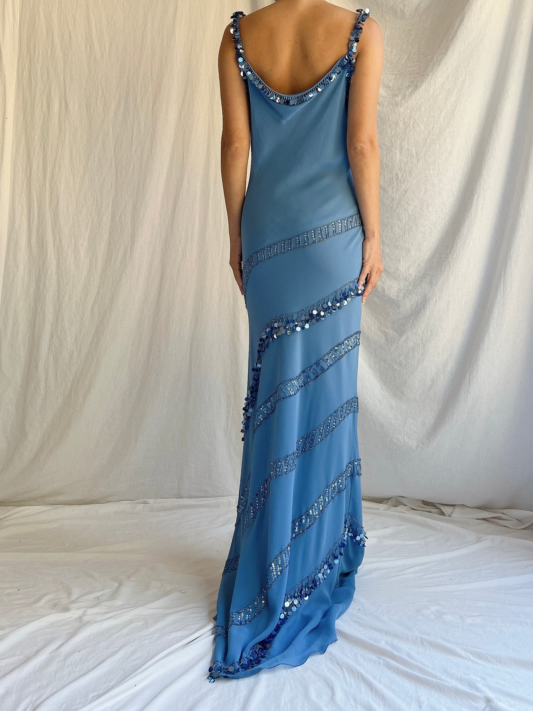 Vintage Blue Silk Crepe Gown - M/L