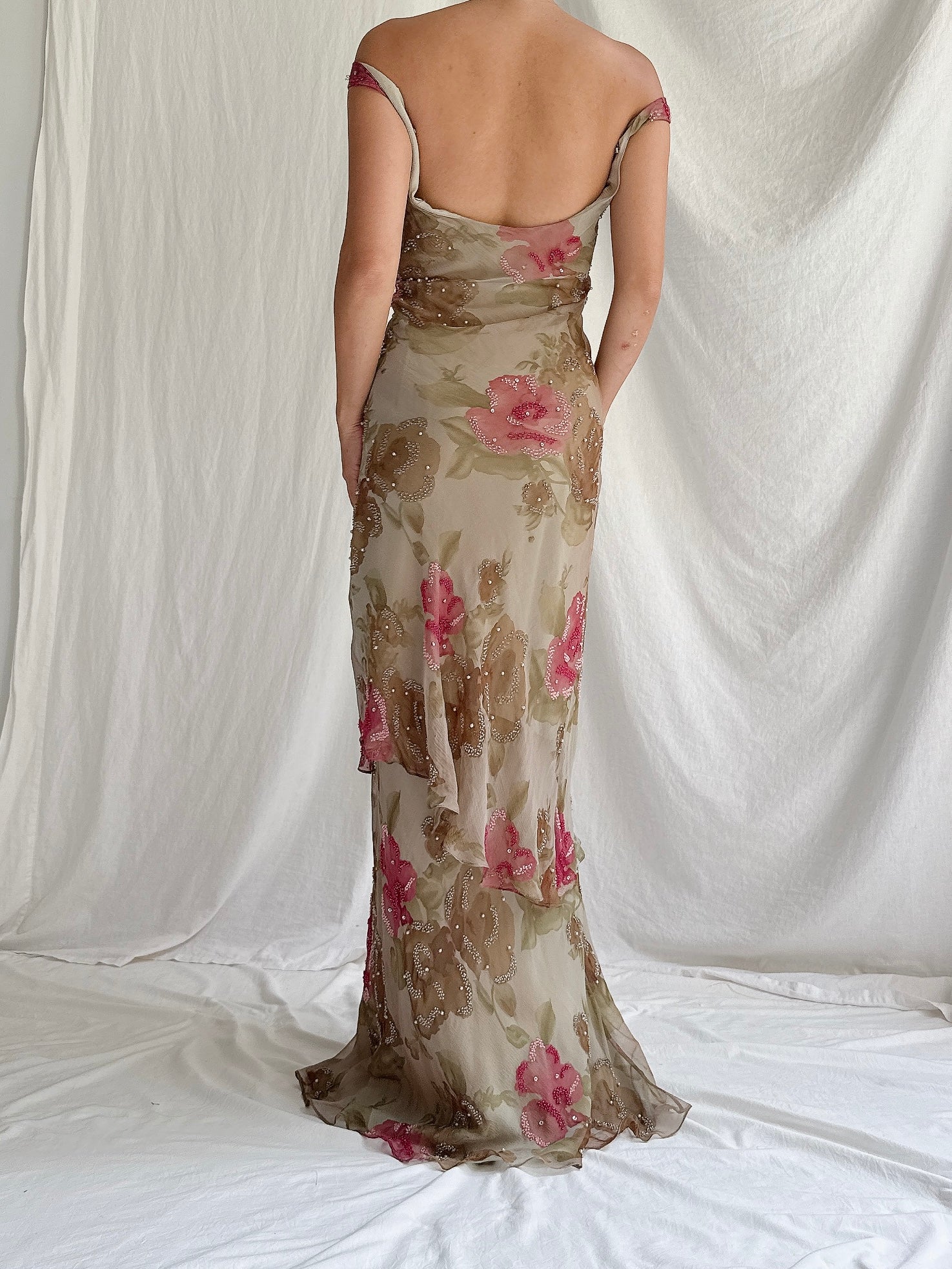 1990s Rayon Floral Gown - M