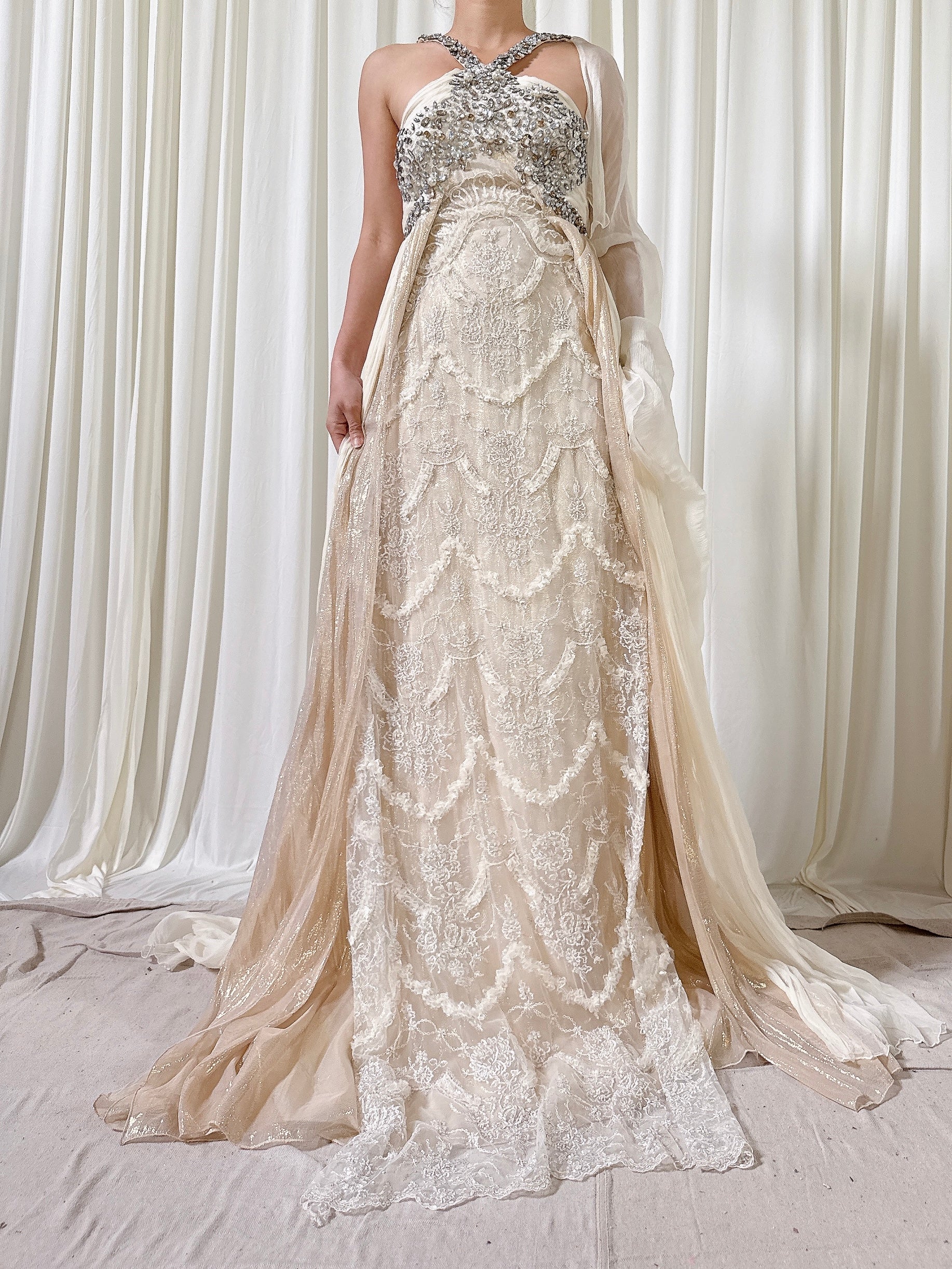 Vintage Silk Halter Beaded Dress - IT 44