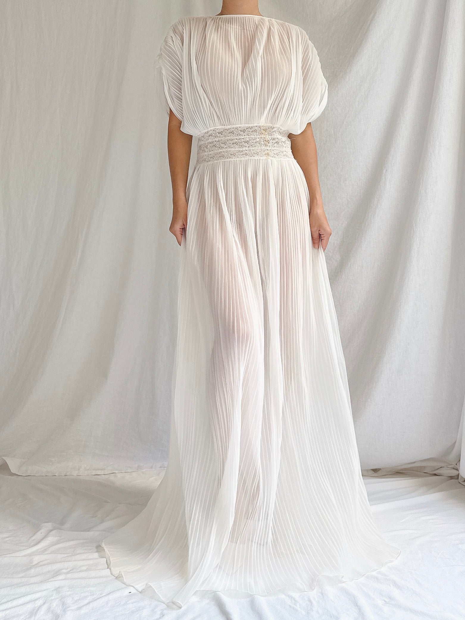 1960s Reversible Crystal Pleat Sheer Tricot Gown -  S