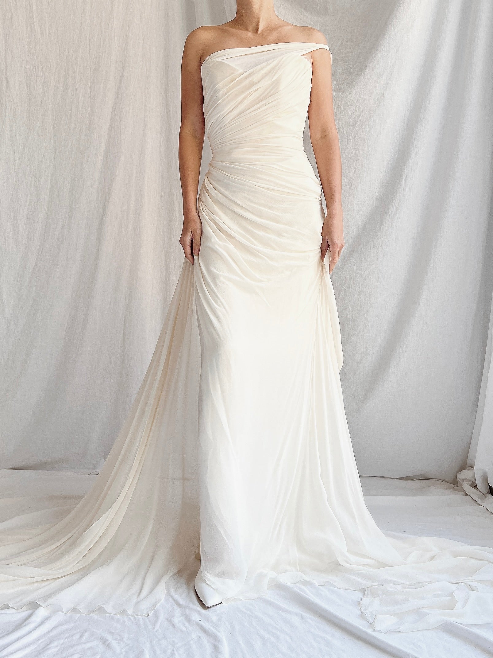 Romona Keveza Silk Draped Gown - S/M