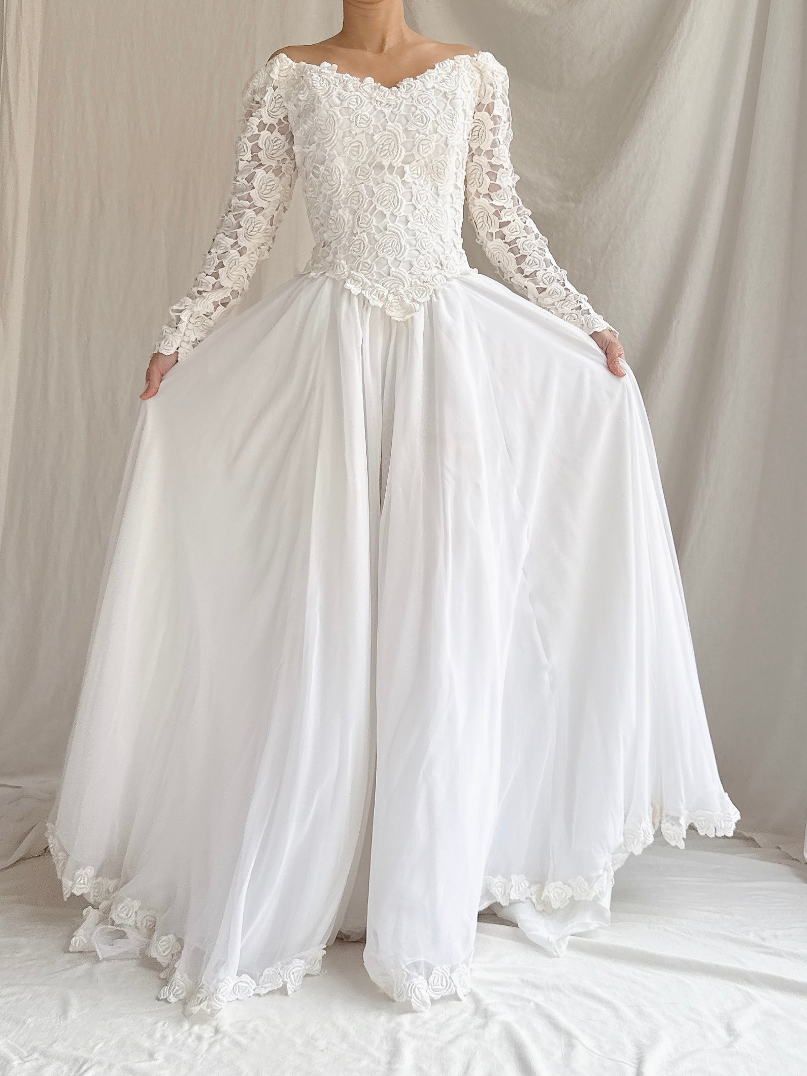 1980s Chiffon Embroidered Gown - S