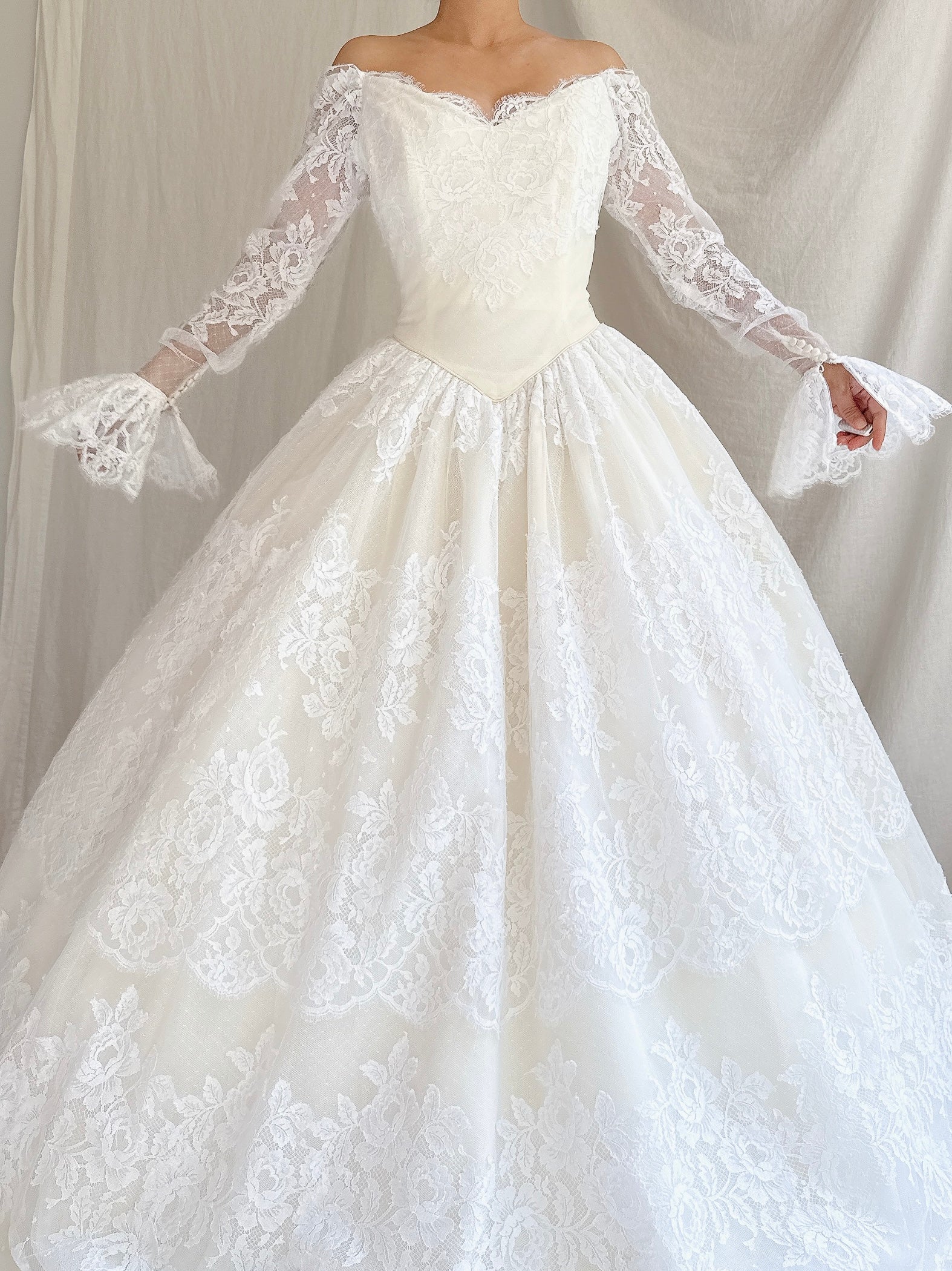 Vintage Lazaro Lace Basque Waist Gown - S