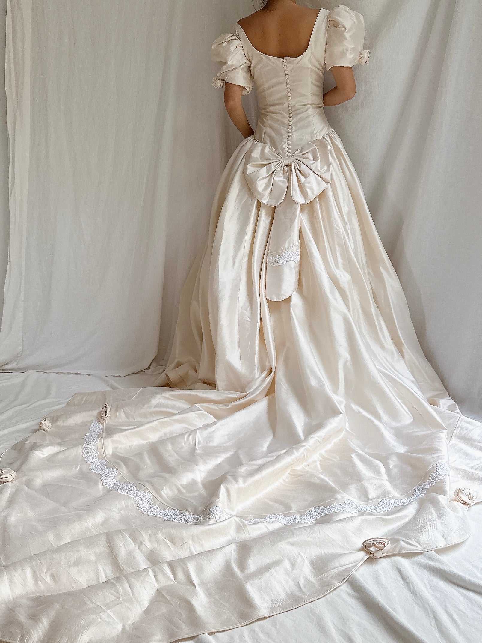 1990s Vintage Silk Puff Sleeve Gown - S/4