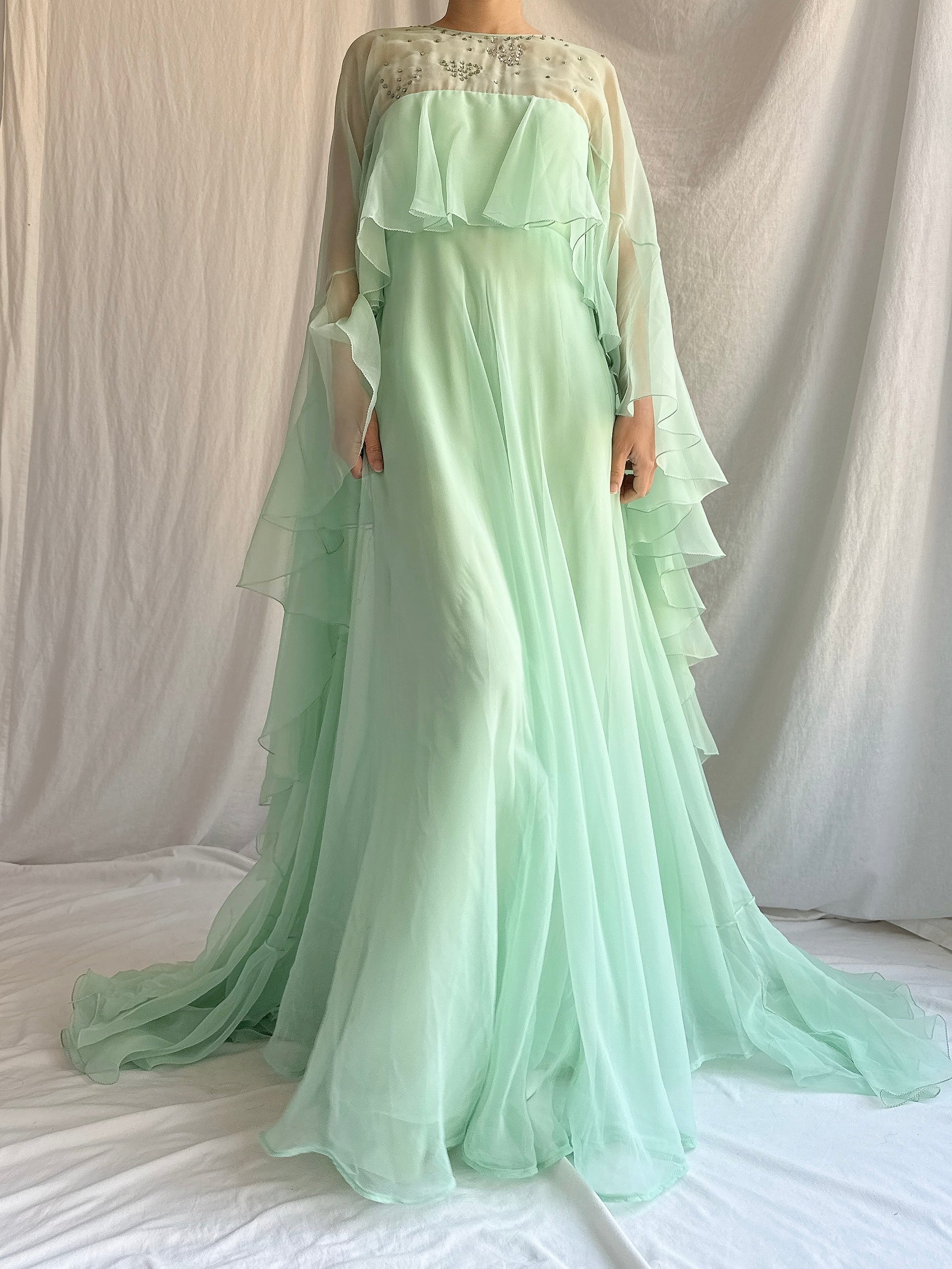 1960s Chiffon Cape Gown - M