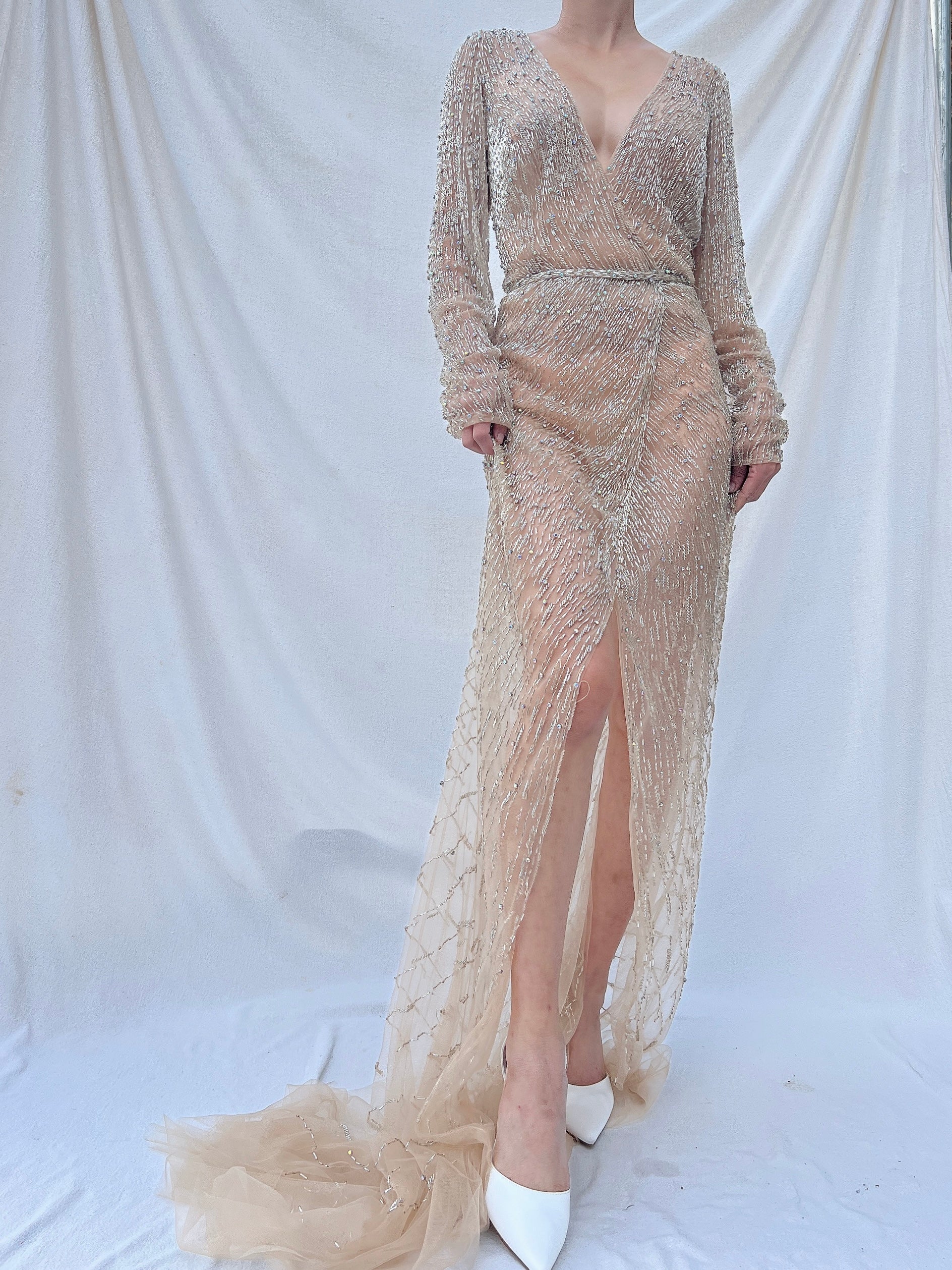 00 Nude Sequins Dress - M