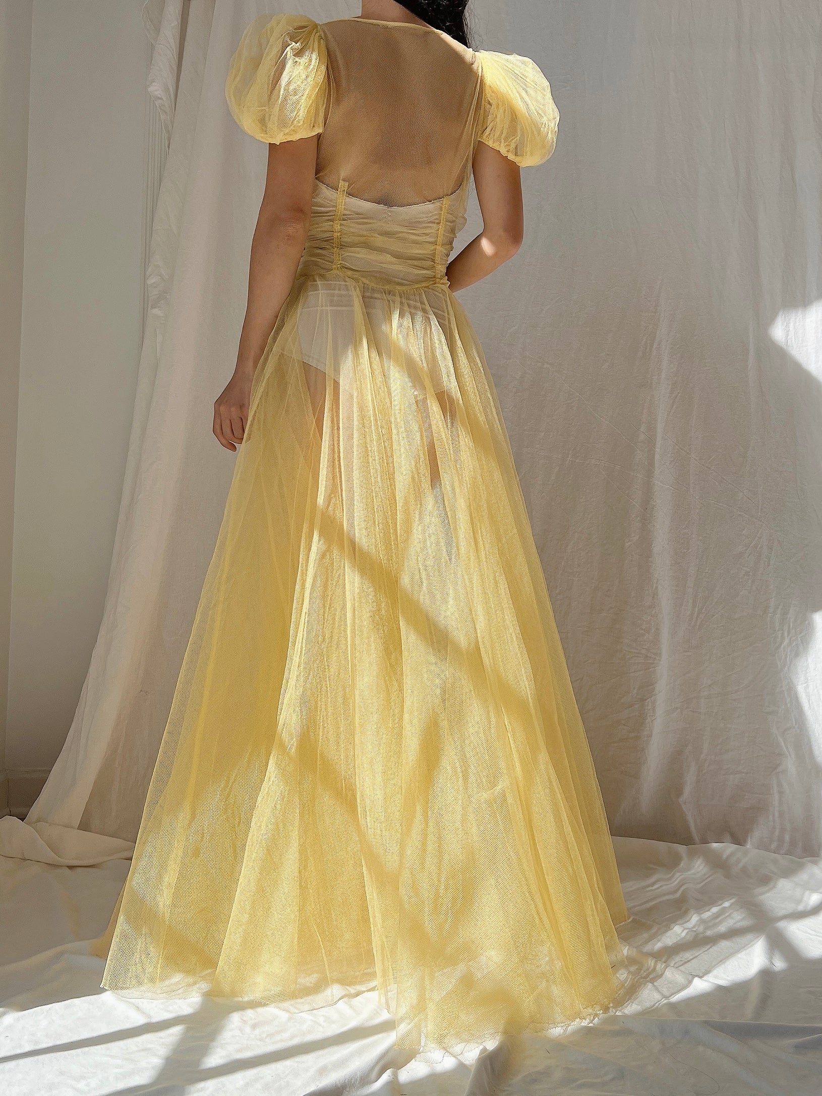 1930s Yellow Sheer Tulle Dress - XS