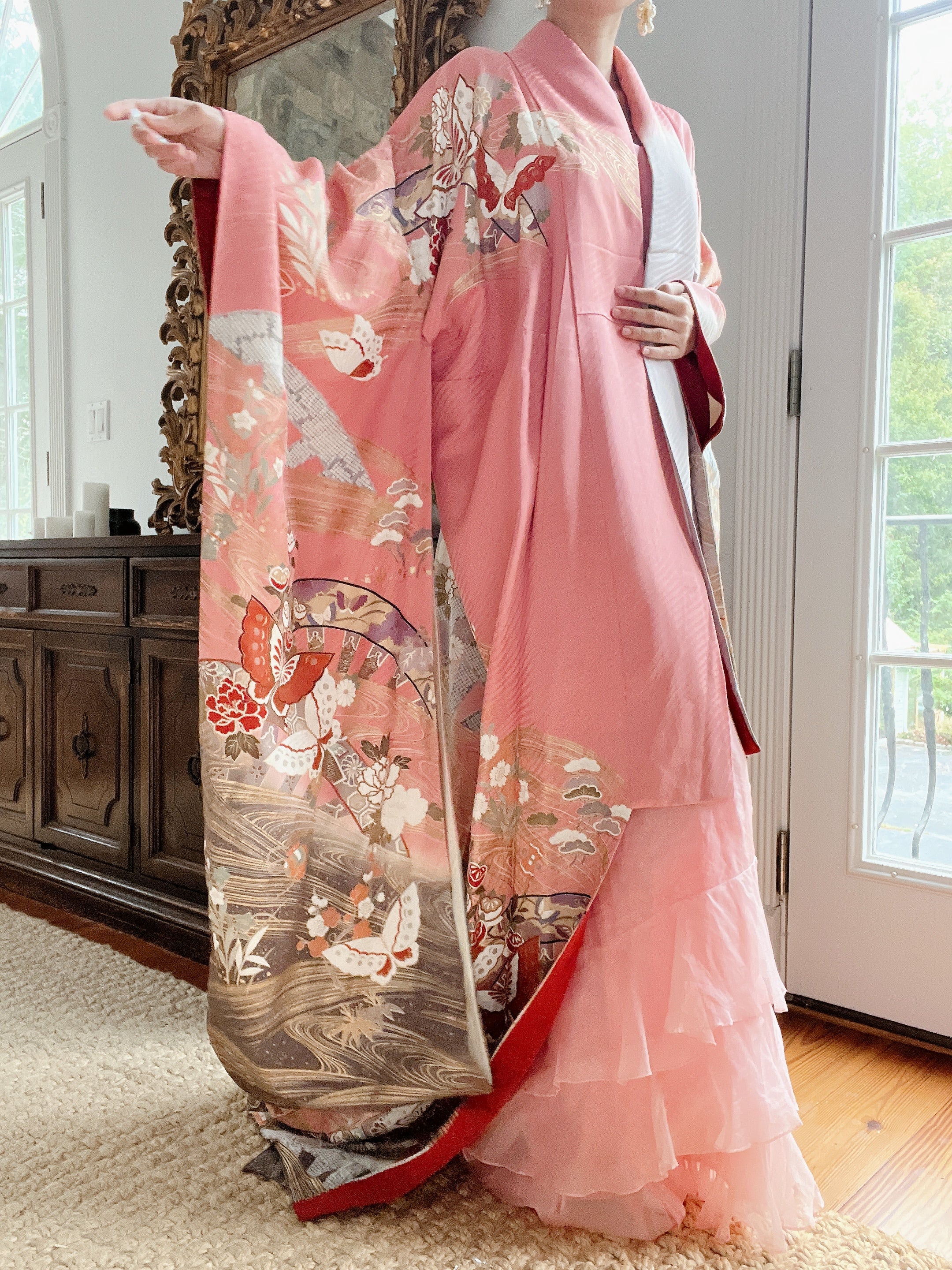 Pink/Coral Silk Kimono