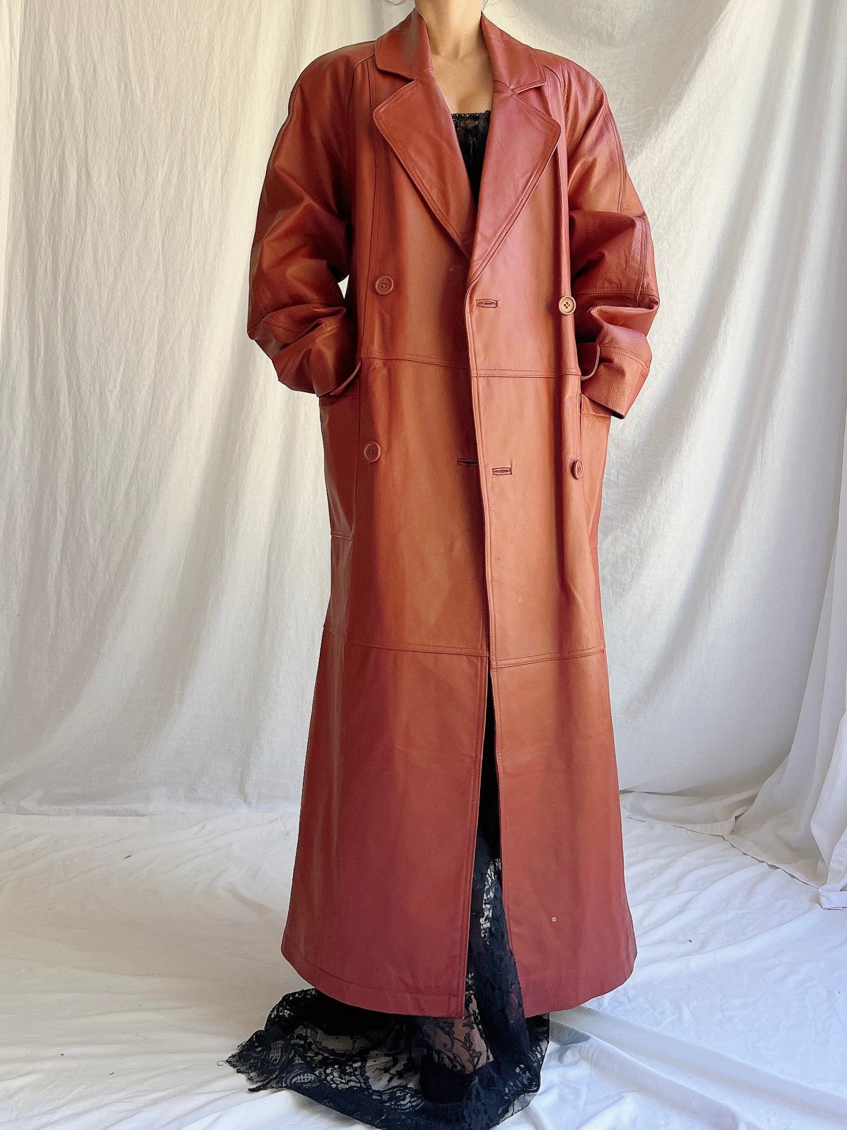 Vintage Burnt Sienna Leather Coat - M