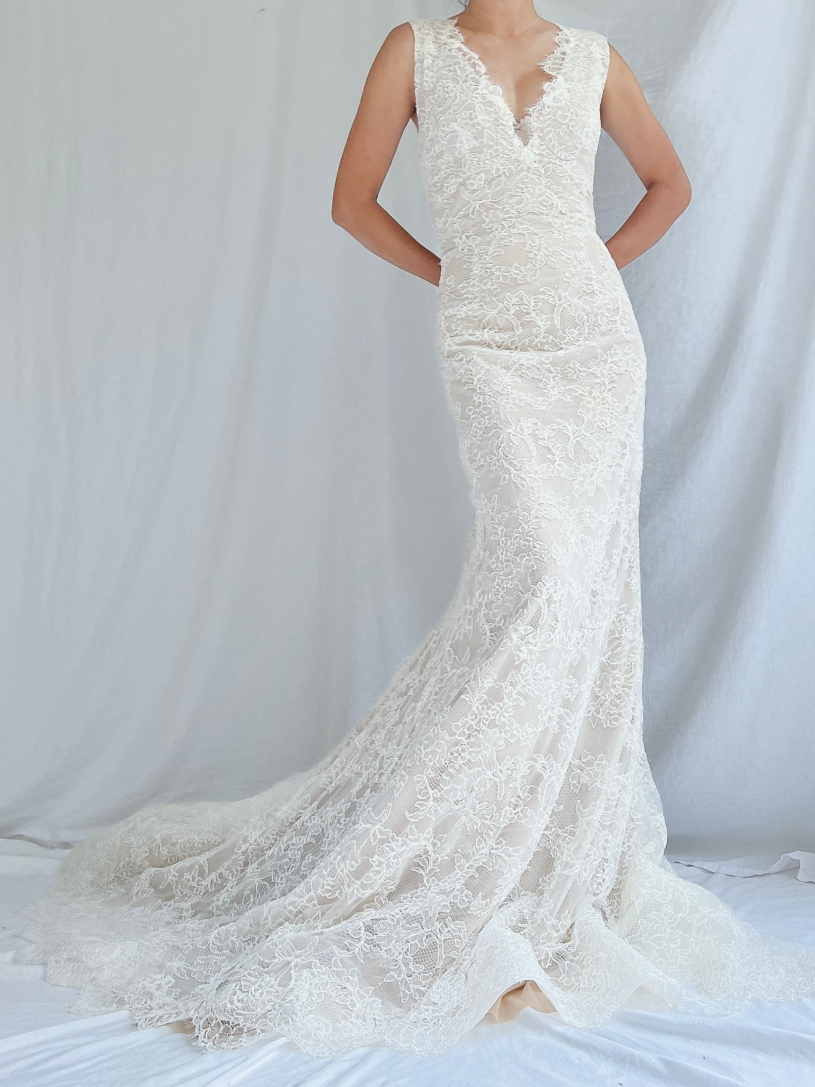 Liancarlo Nude/Ivory Lace Gown - 6