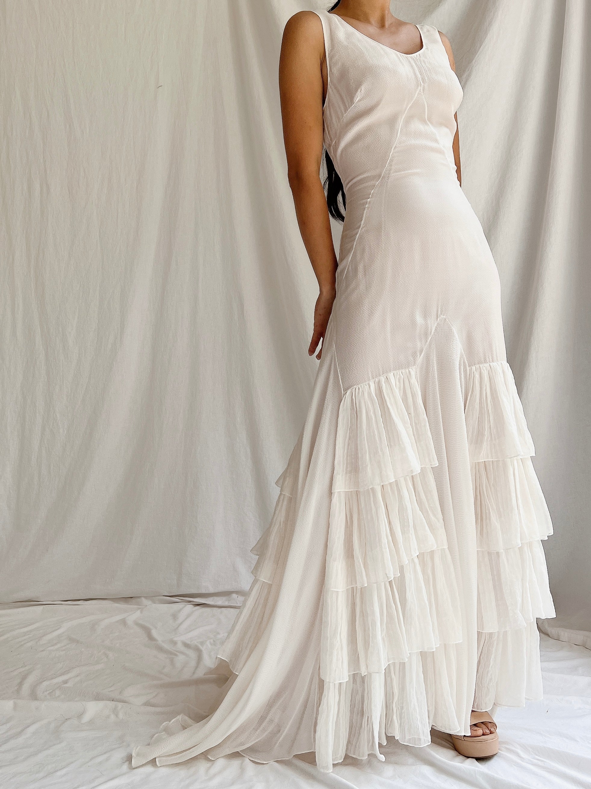 Y2K Silk Tiered Gown - S