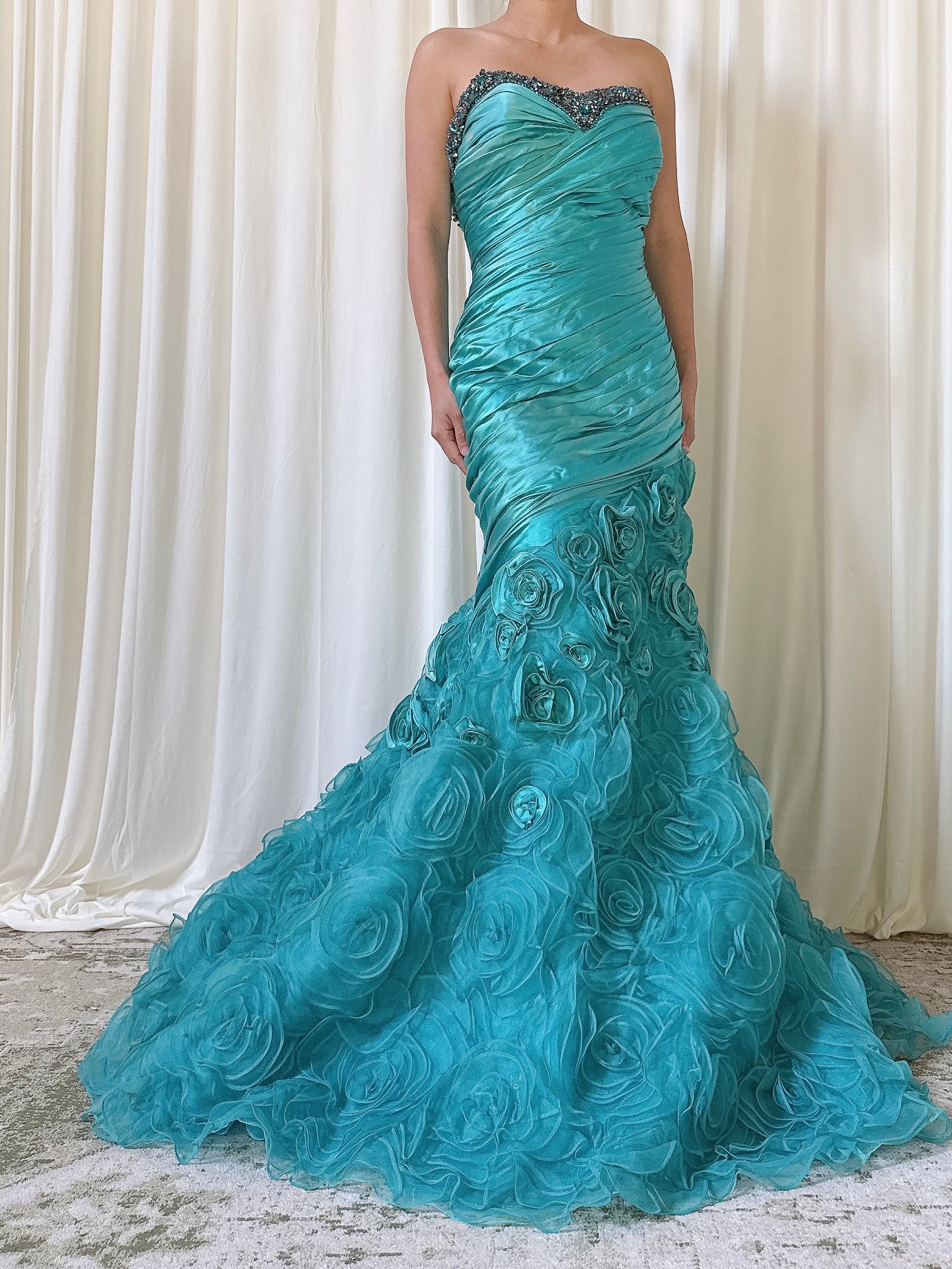 Vintage Turquoise Roses Dress - US 20