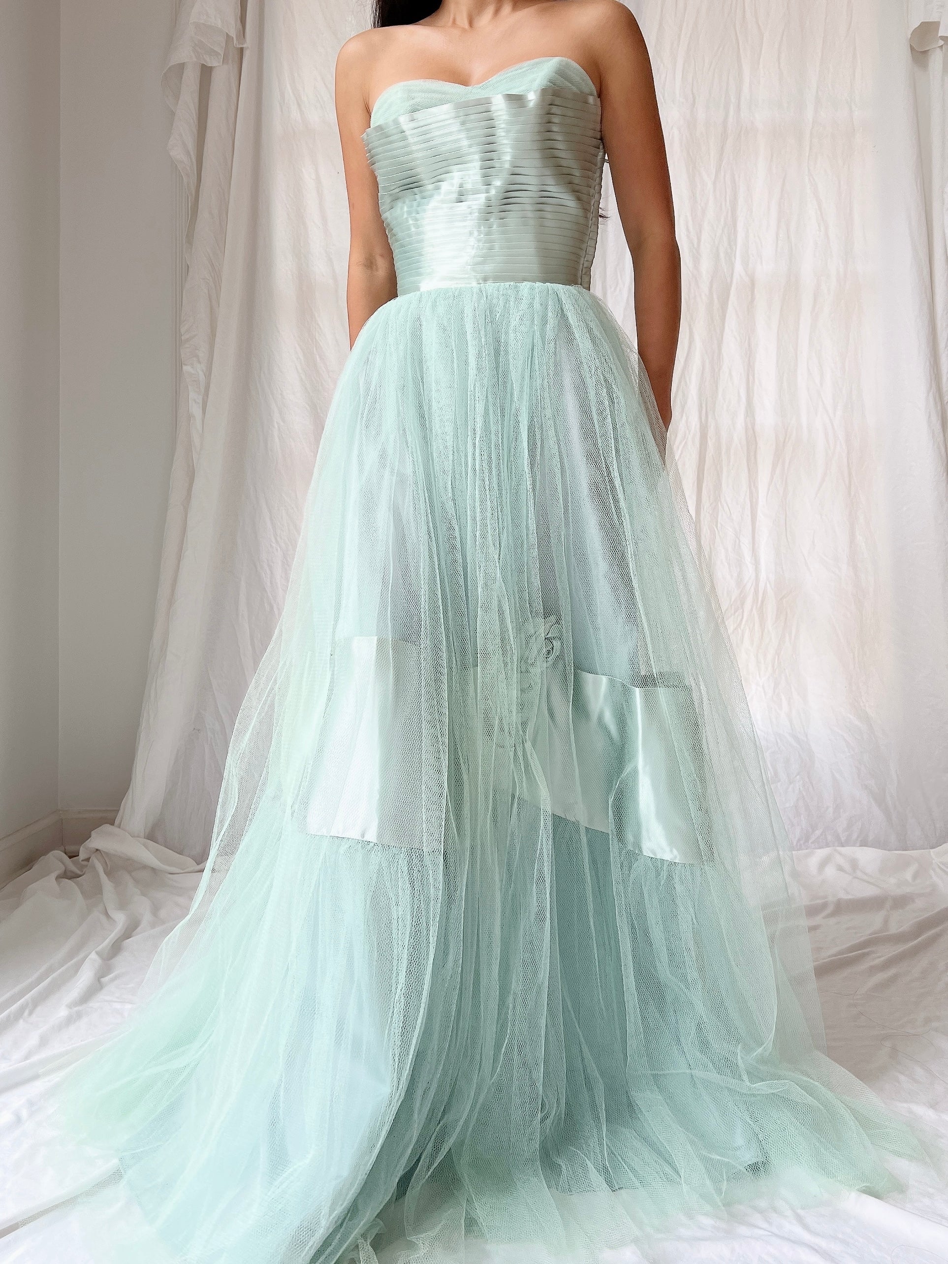 1950s Seafoam Tulle Gown XS