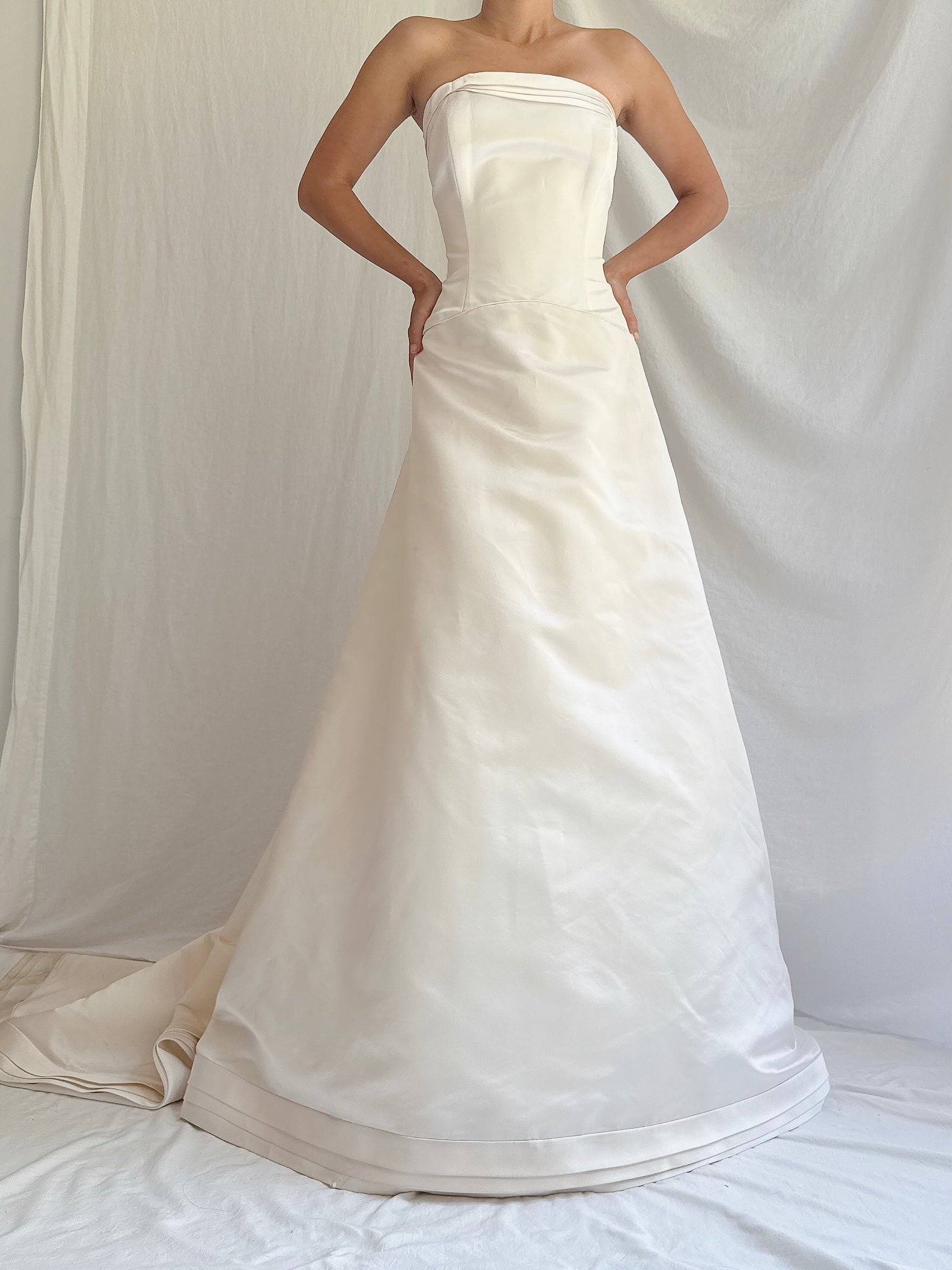 Vintage Silk Satin Strapless Gown - M