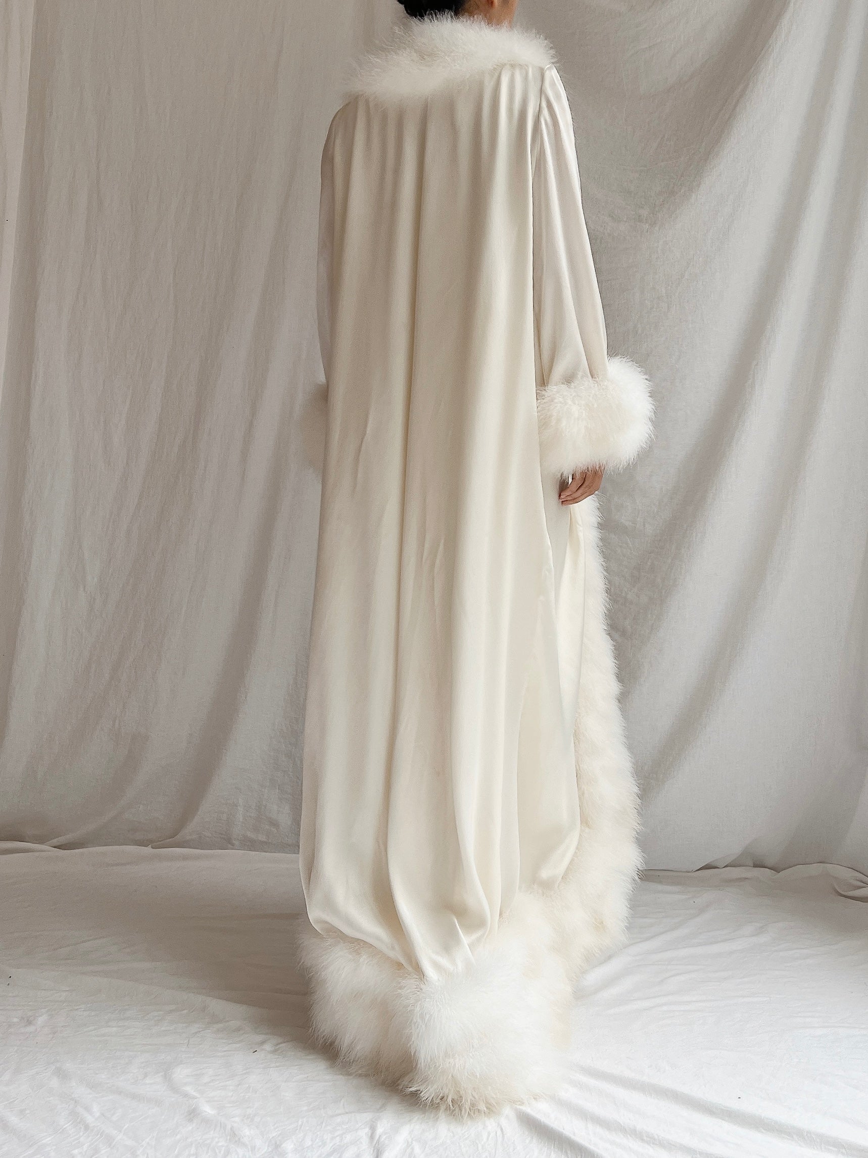 Vintage Claire Sandra Satin Marabou Dressing Gown - OSFM