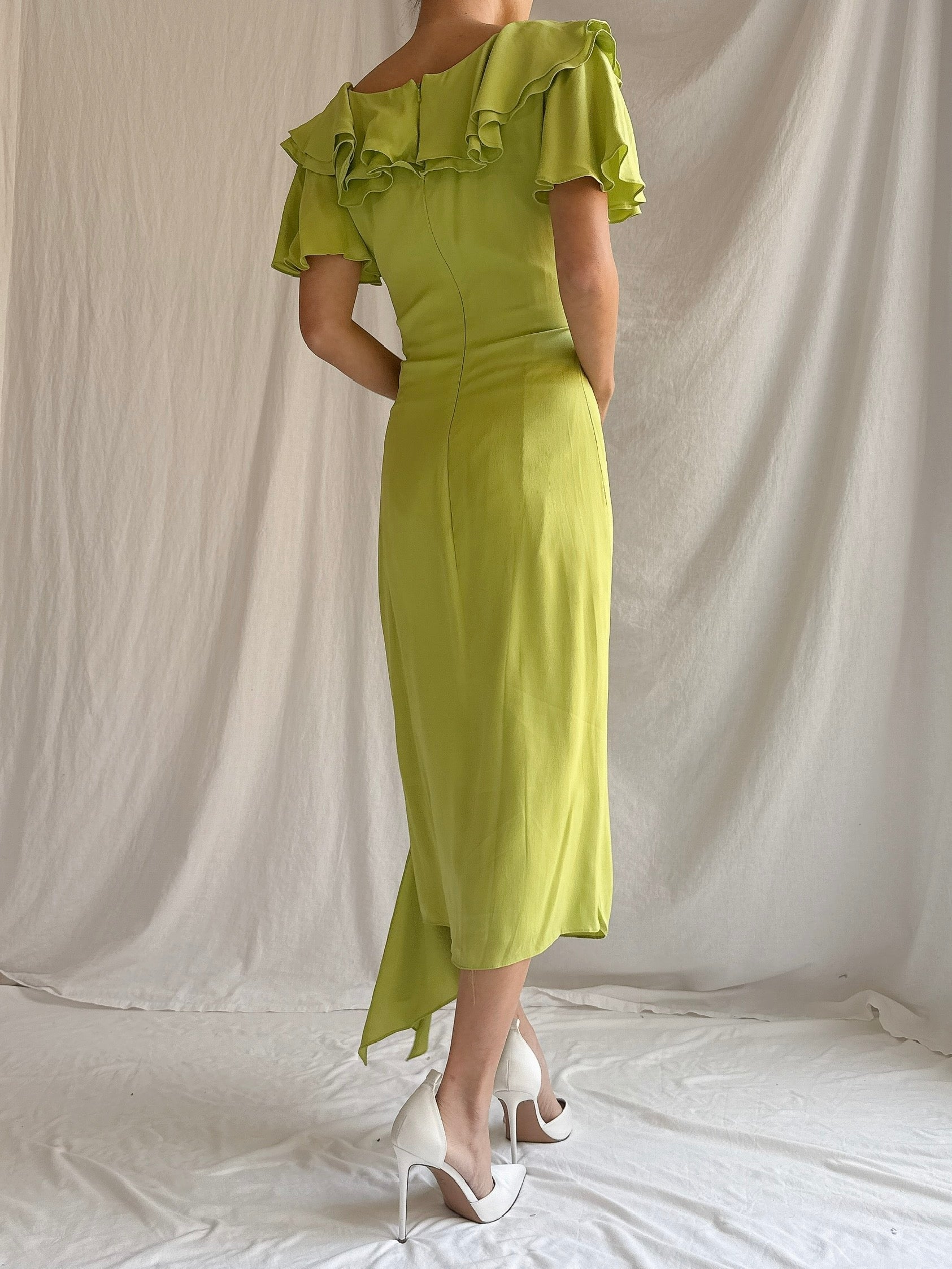 Vintage Chartreuse Belleville Sassoon  Silk Draped Dress - S