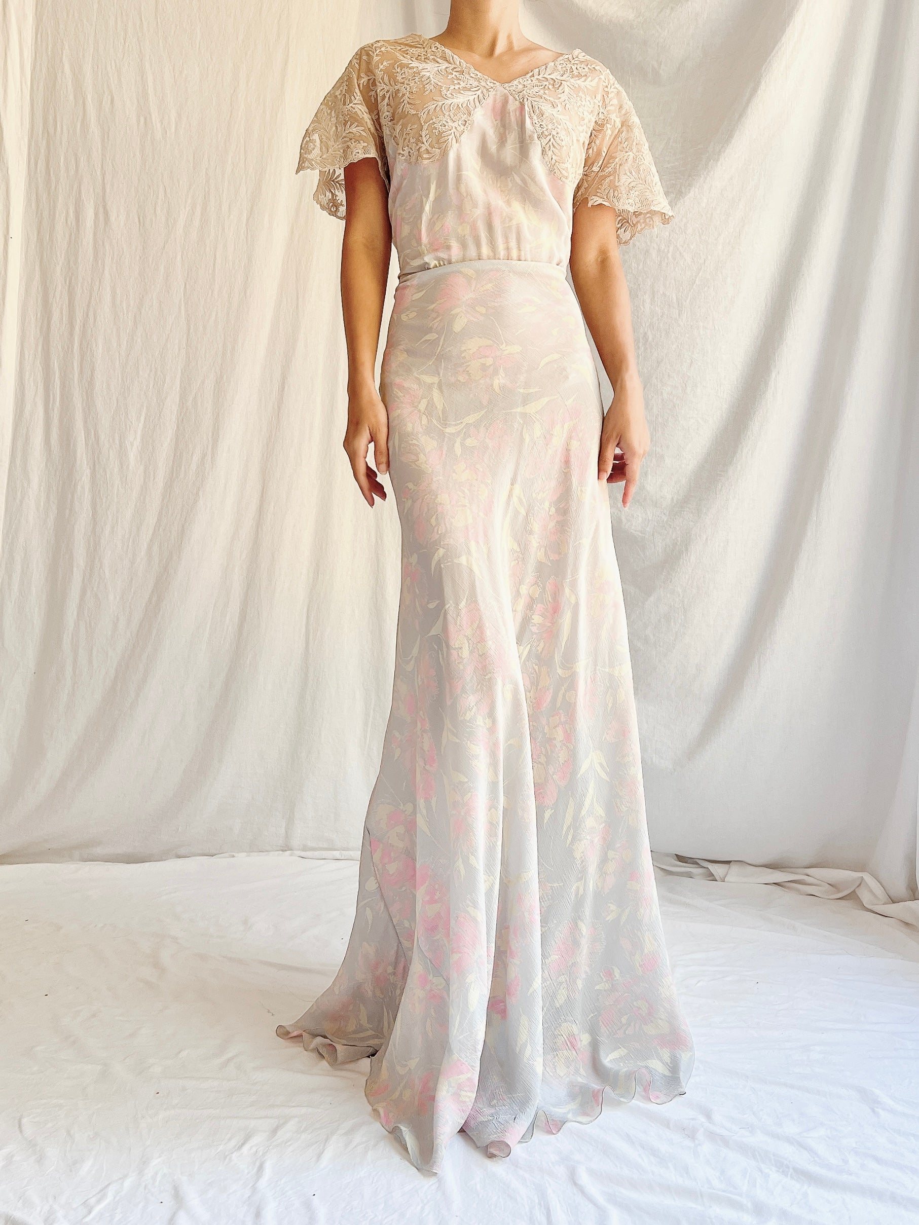 1930s Silk Pastel Gown - M