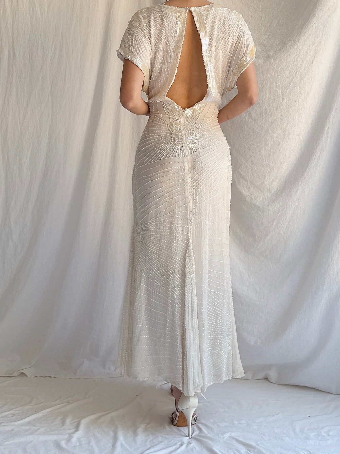 Vintage Silk Chiffon Beaded Dress - S