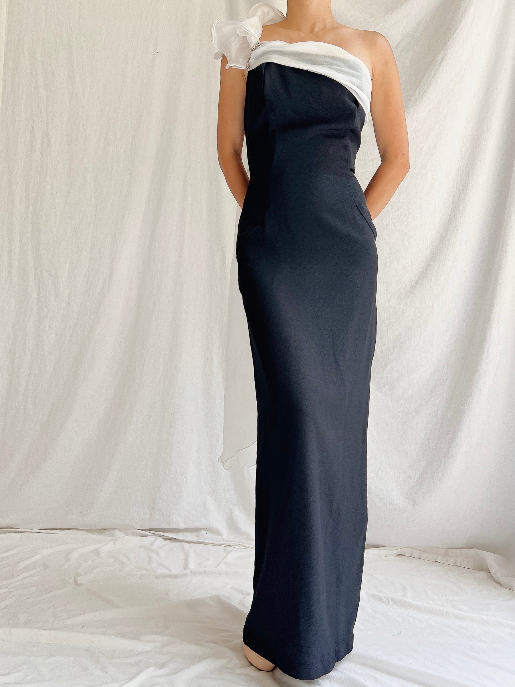 Vintage Rayon One Shoulder Gown - S