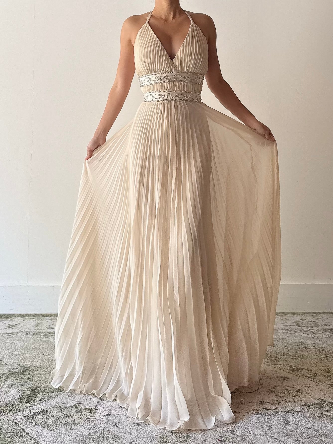 Vintage Pleated Chiffon Dress - L