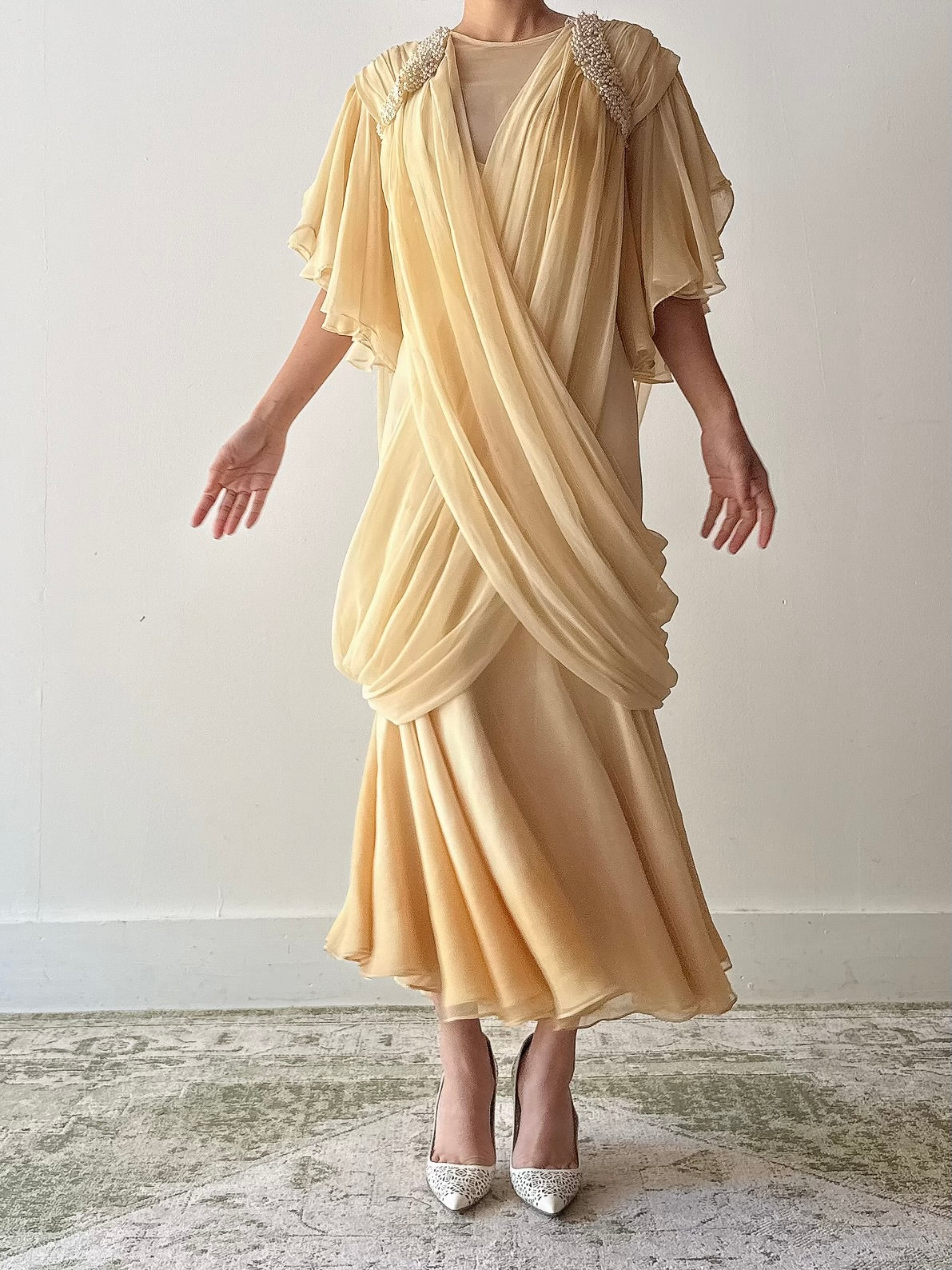 Vintage Marinelli Chiffon Draped Dress - M
