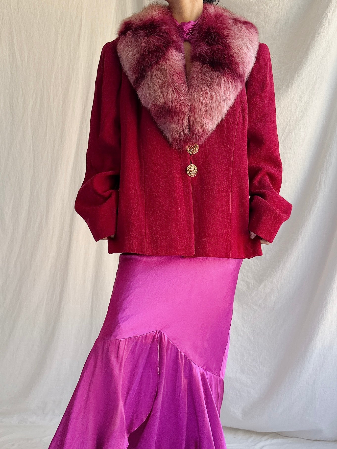 Vintage Paola Baccini Italian Wool and Fox Fur Coat - L/IT 52/US 18