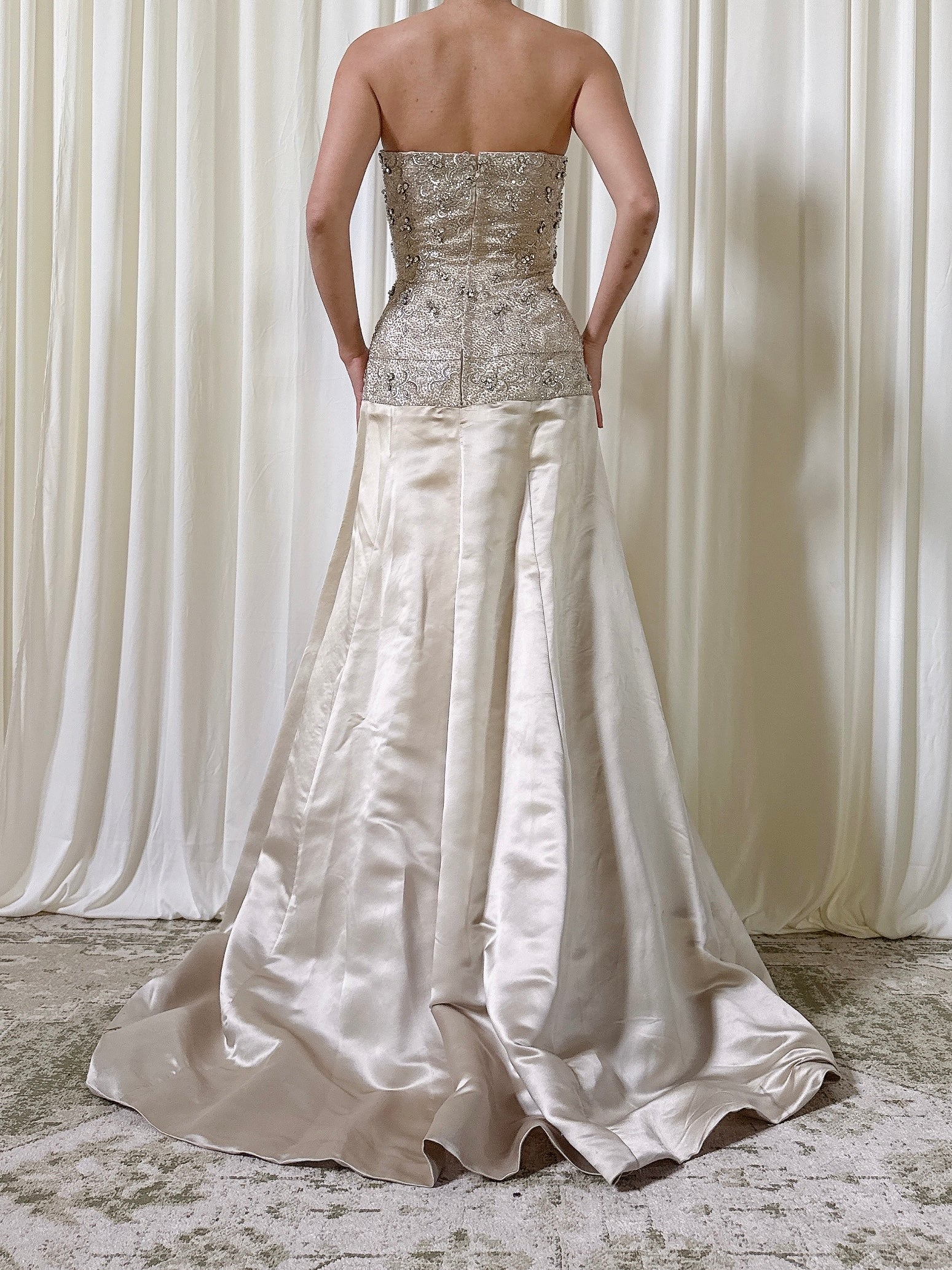 Vintage Silver Beaded Silk Gown - M/8