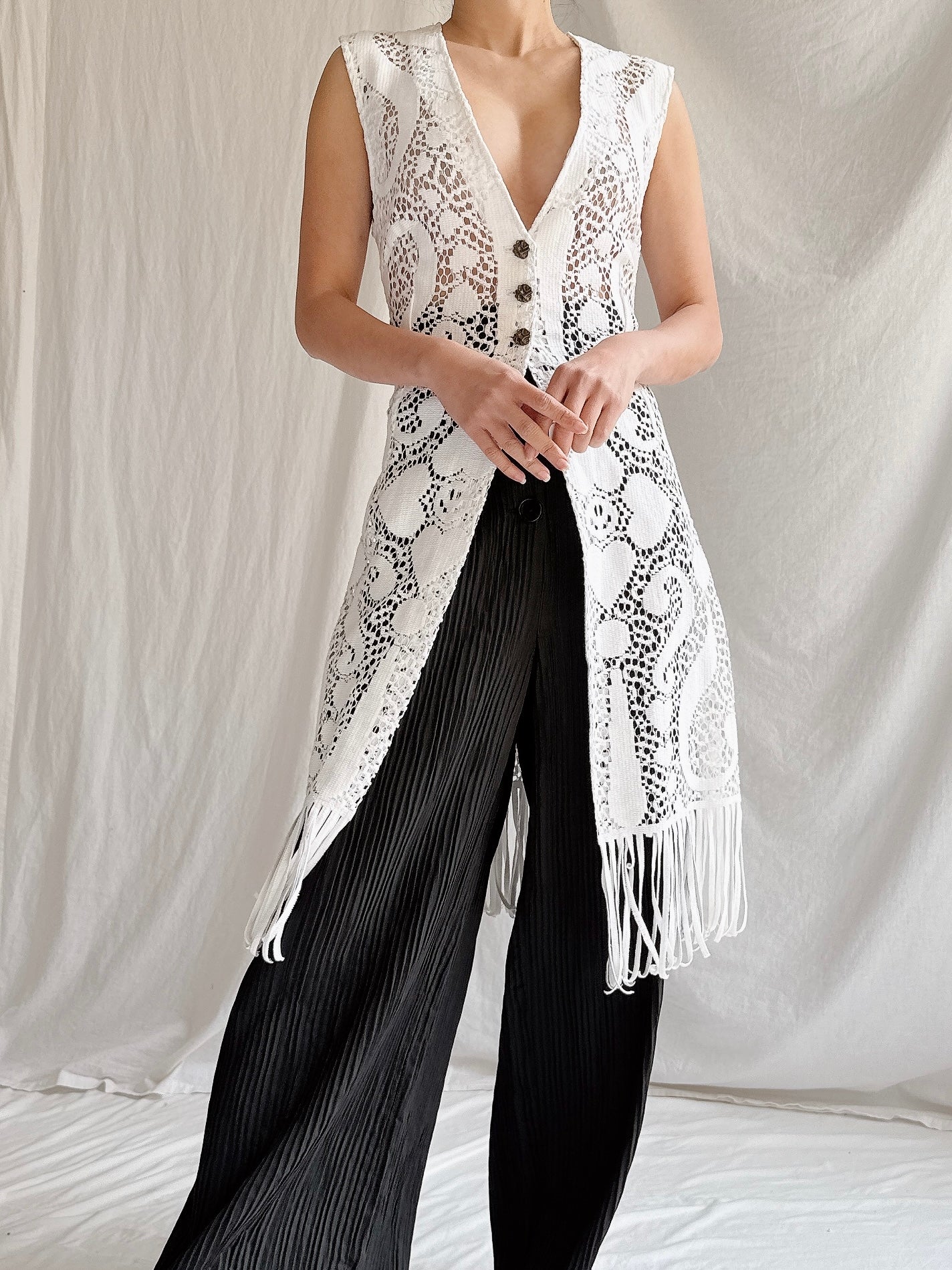 Vintage Carbur Fringe Duster Vest - S