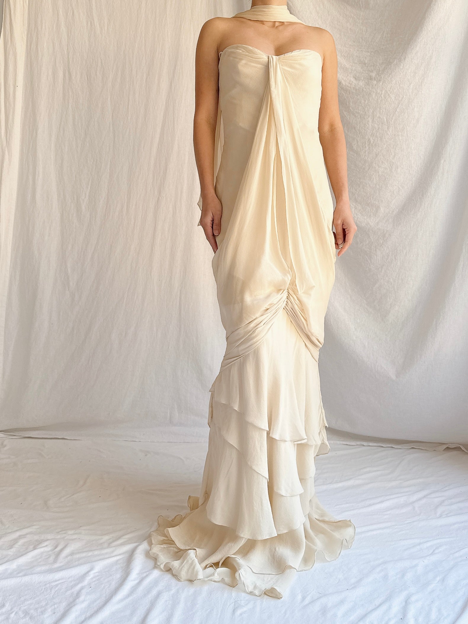 Vintage J Mendel Silk Draped Gown - S